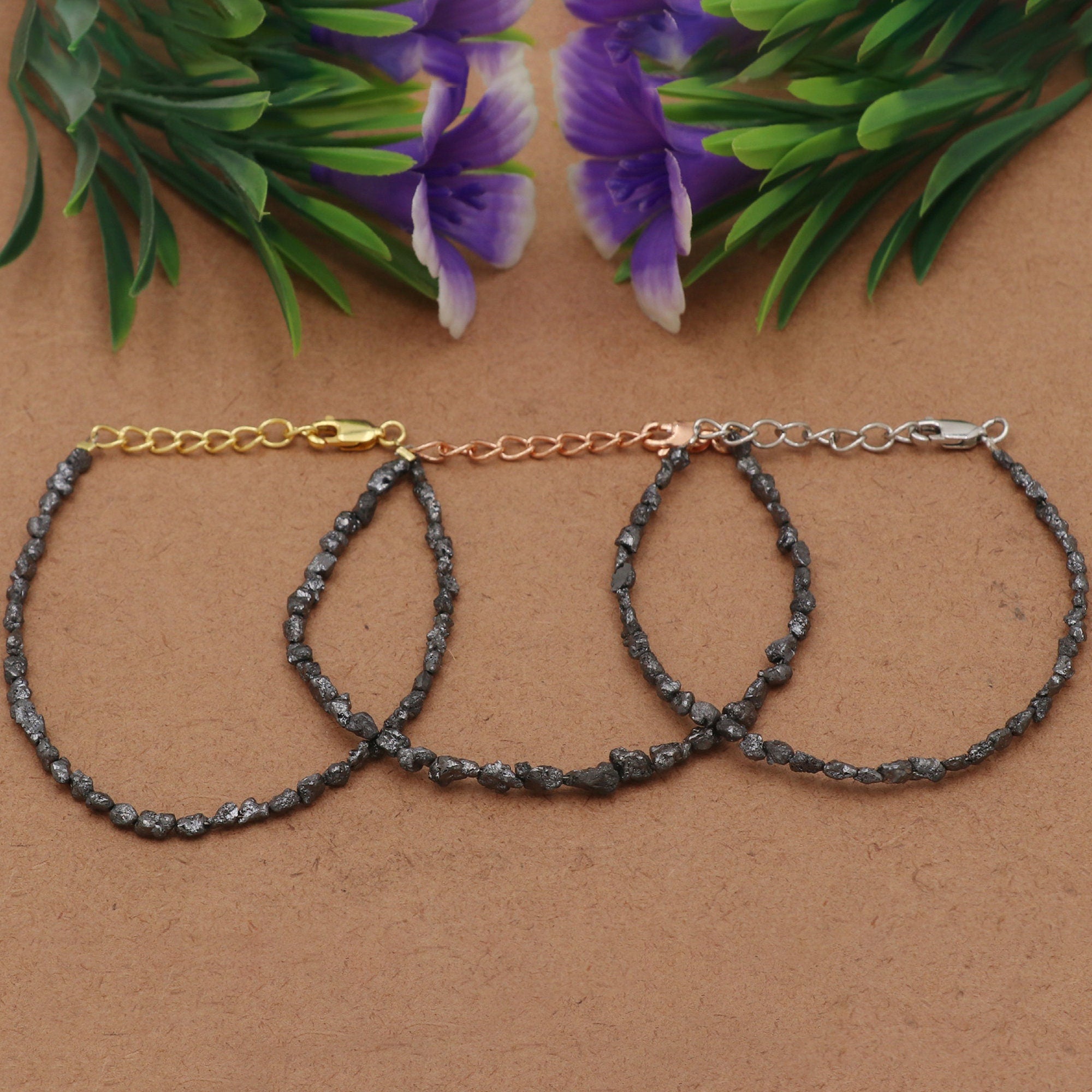 Raw Diamond Beads Bracelet in Silver – Boho Minimalist Adjustable Jewelry