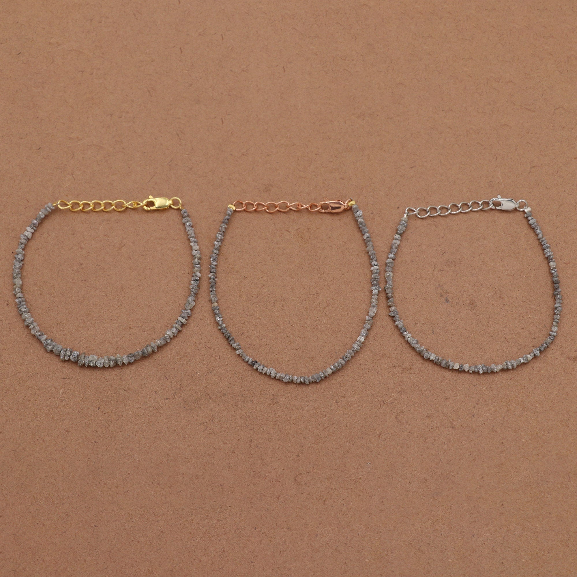 Natural Diamond Bead Bracelet in Sterling Silver – Elegant Minimalist Jewelry