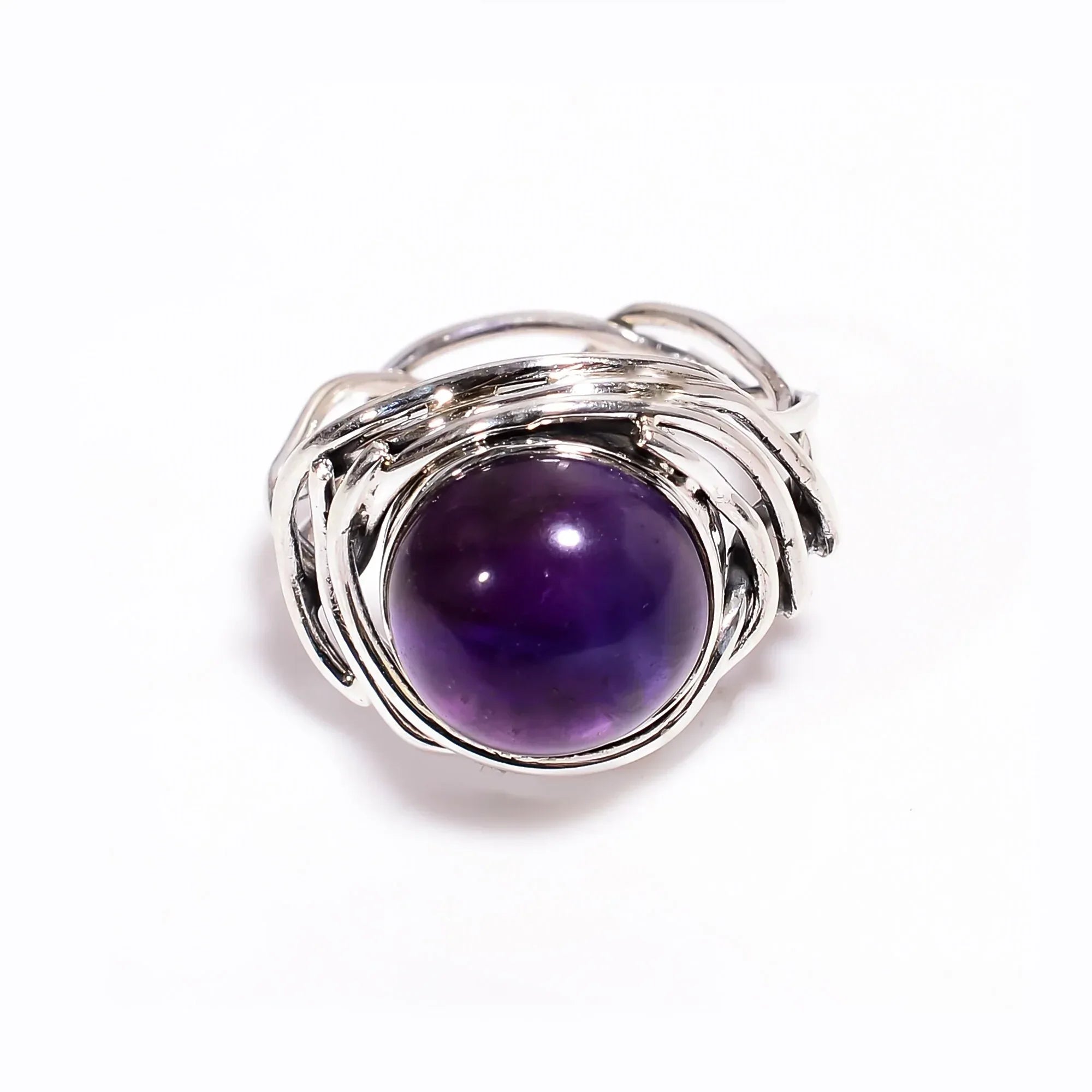 Handmade Sterling Silver Amethyst Ring: Wire Wrapped February Birthstone