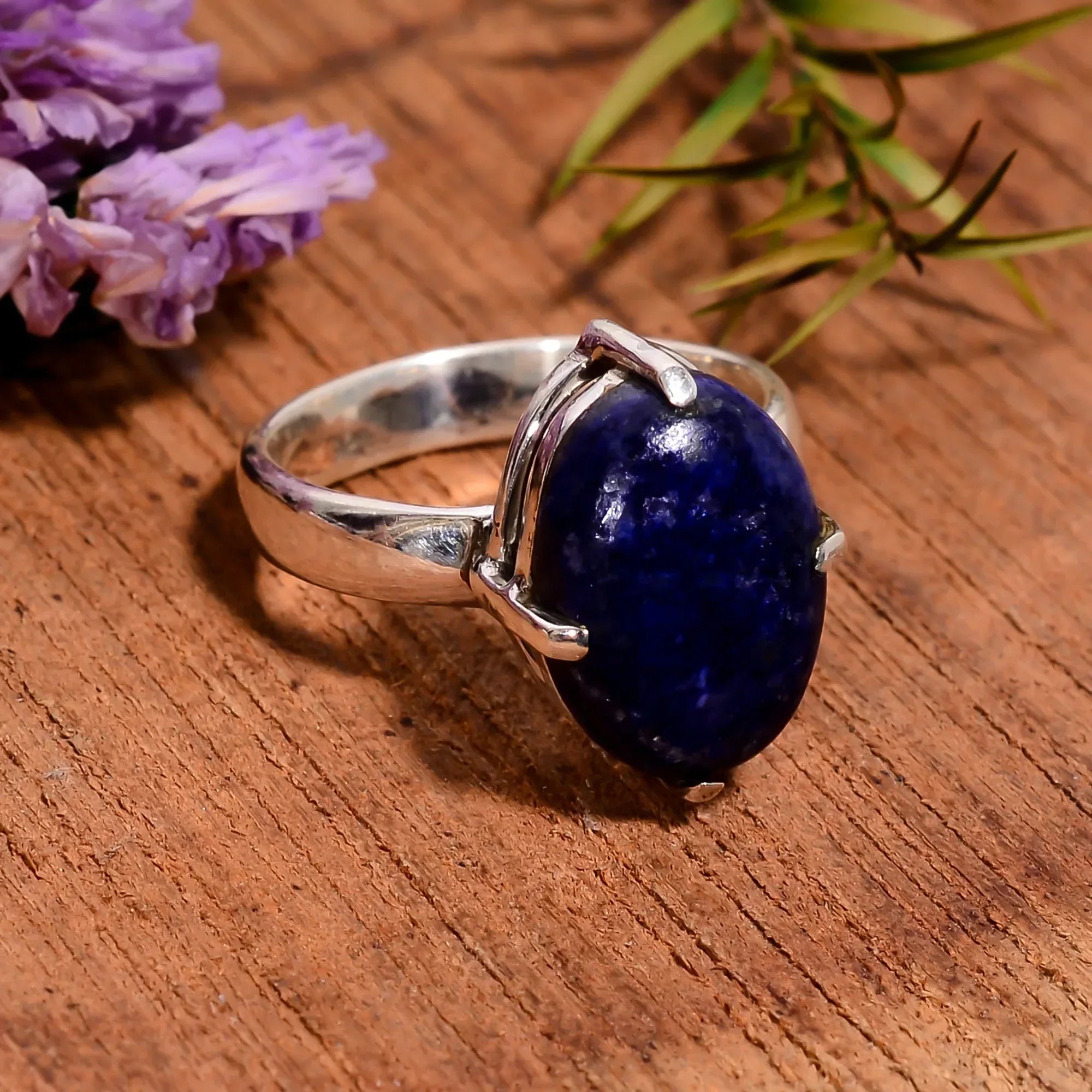 Handmade Lapis Lazuli Ring: 925 Sterling Silver Boho Jewelry