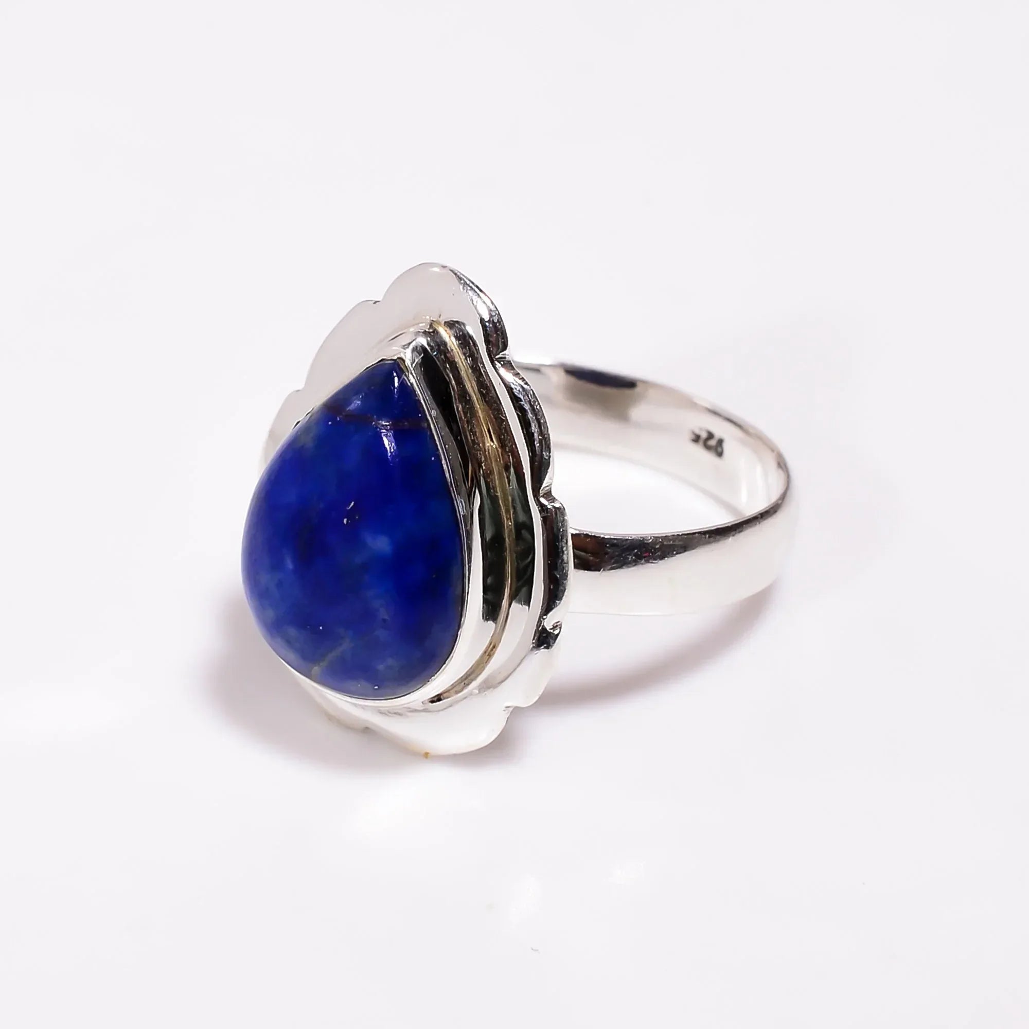 Handmade Lapis Lazuli Sterling Silver Ring: Pear Cabochon, Bohemian Jewelry