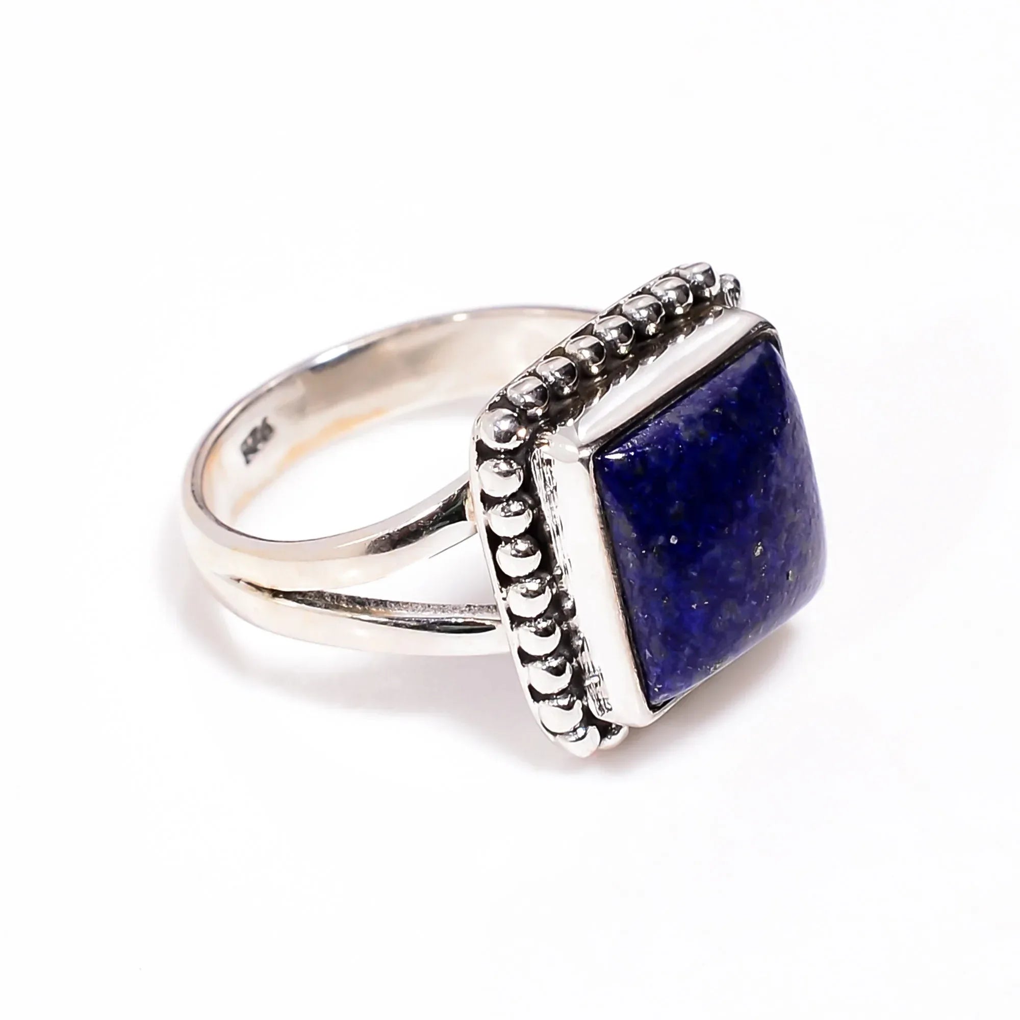 Lapis Lazuli 925 Sterling Silver Ring: Square Blue Gemstone