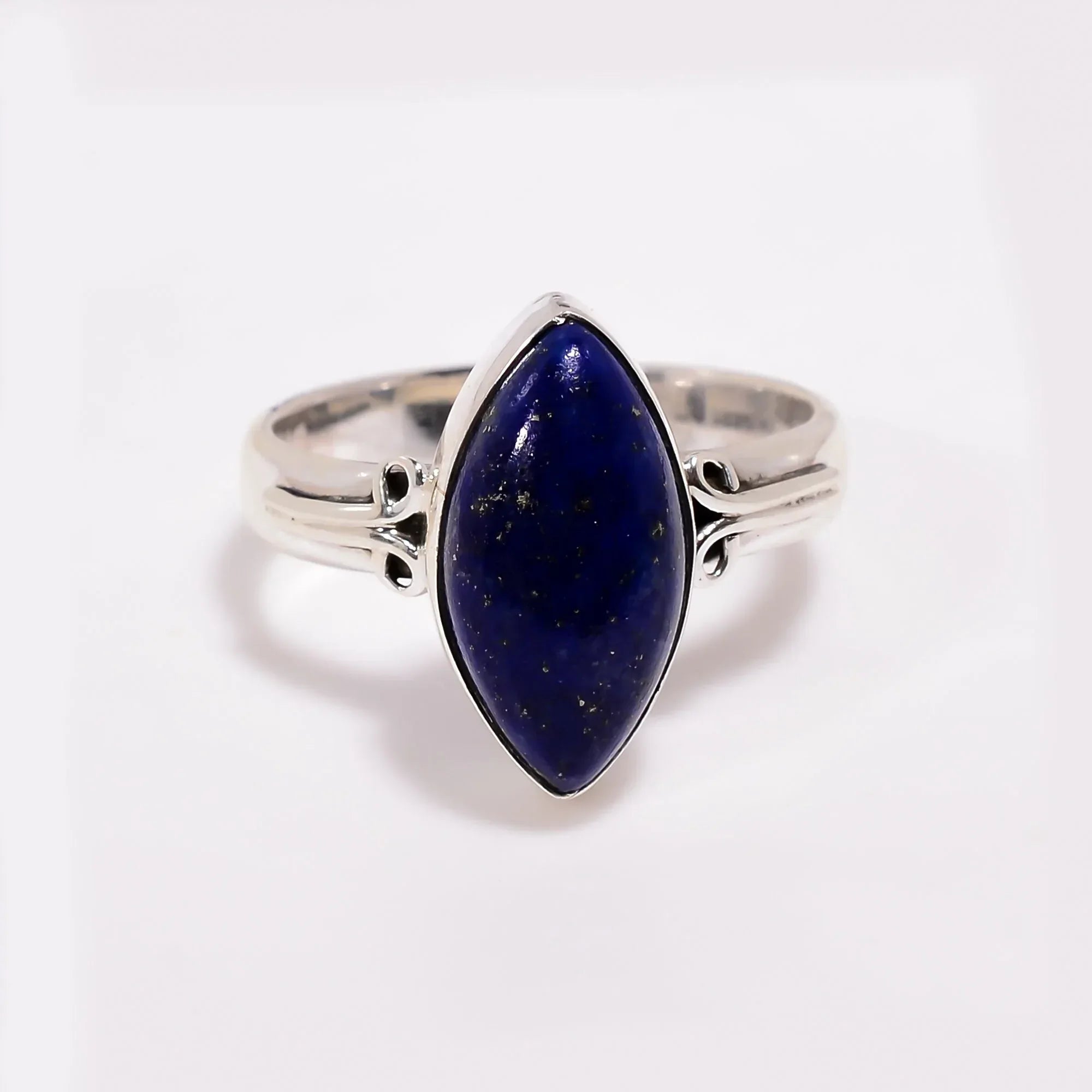 Handmade Lapis Lazuli Sterling Silver Ring: Marquise Boho Jewelry