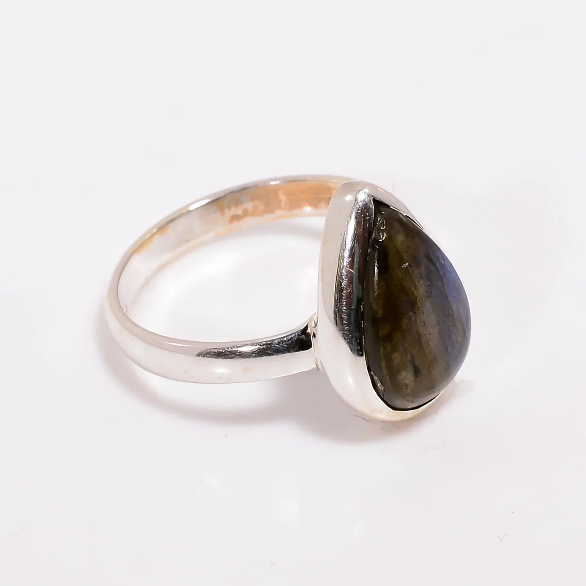 925 Sterling Silver Pear Labradorite Ring: Blue Fire Gemstone