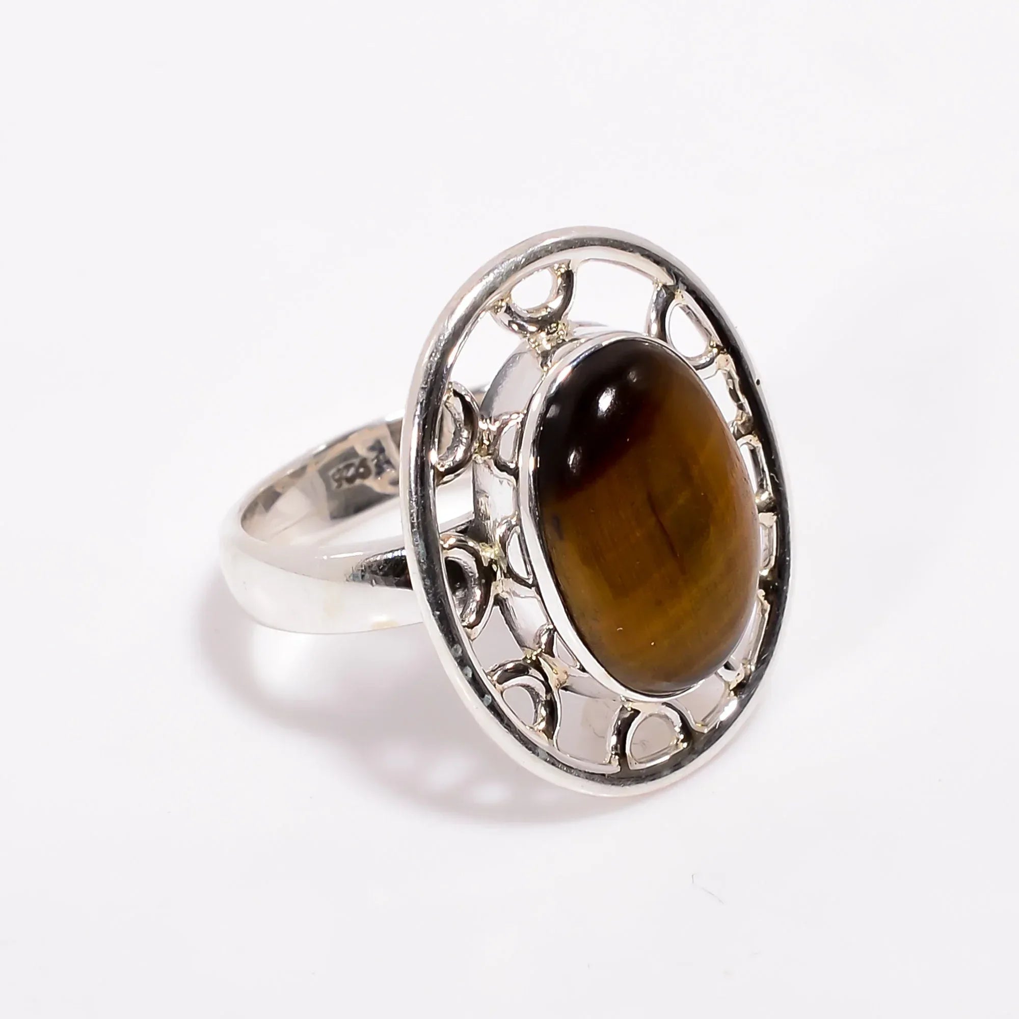 Handmade Tiger's Eye 925 Sterling Silver Ring: Boho Women's Jewelry