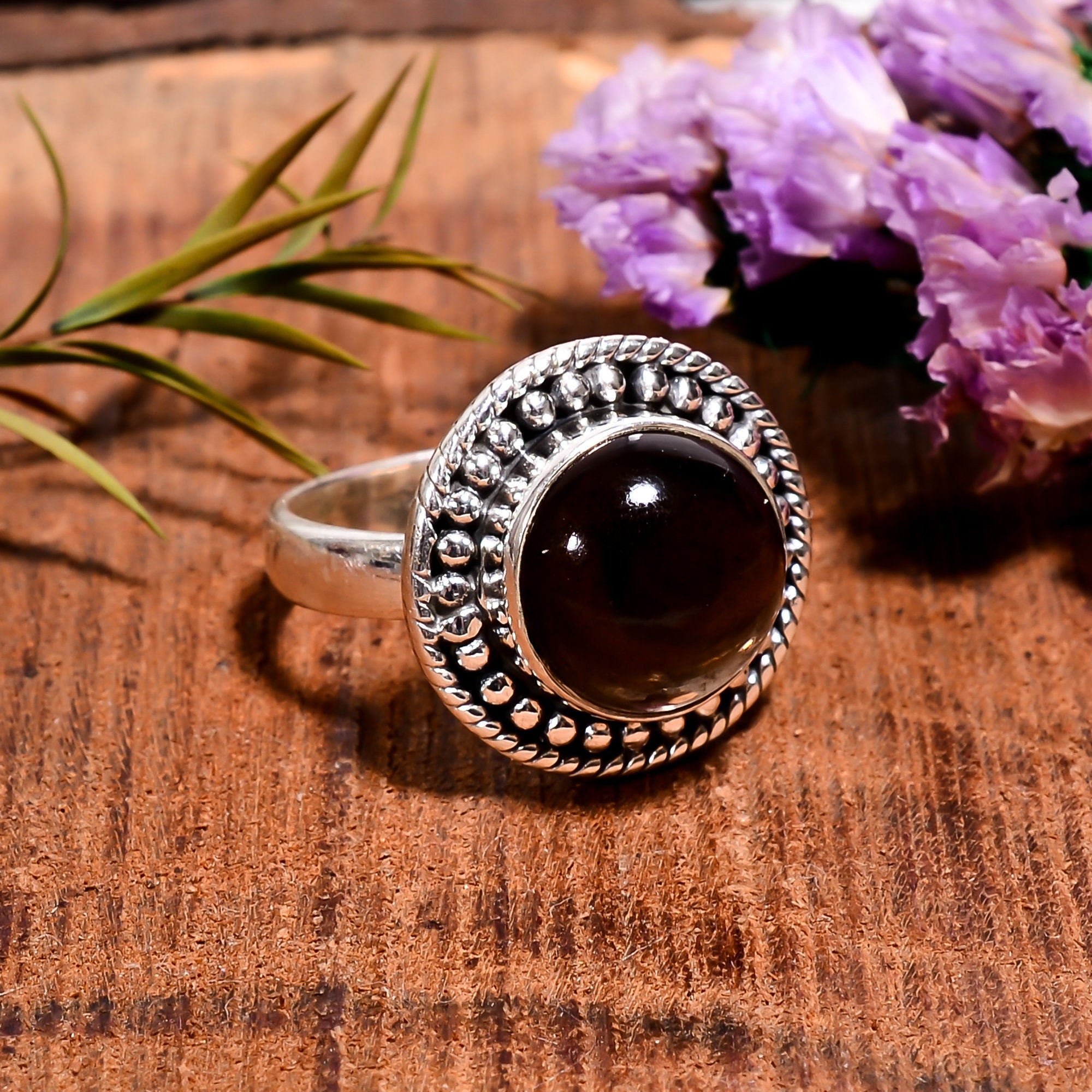 Handmade Smoky Quartz Ring: 925 Sterling Silver Gemstone Ring