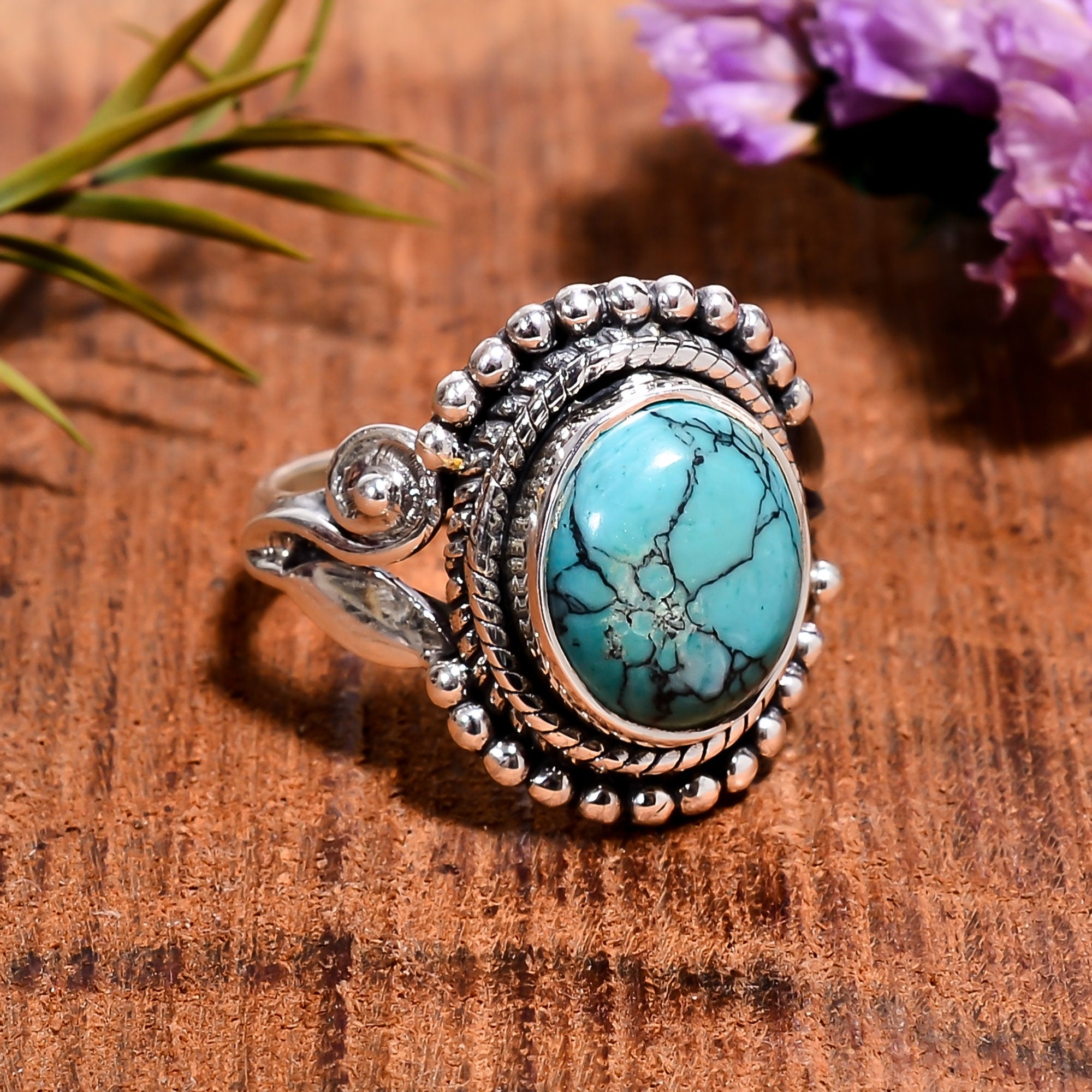 Handmade Turquoise Ring: Sterling Silver Bohemian Jewelry, December Birthstone