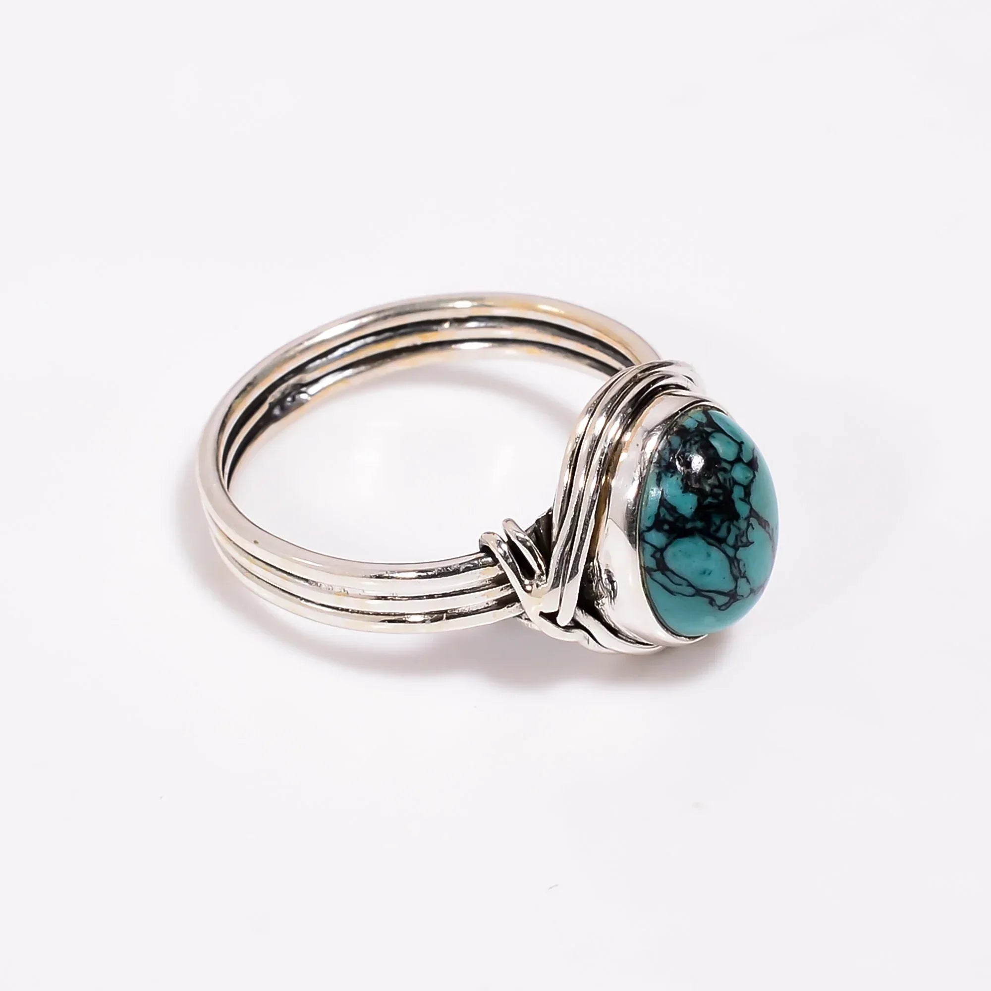Cabochon Turquoise 925 Sterling Silver Ring: Boho Oval Stone