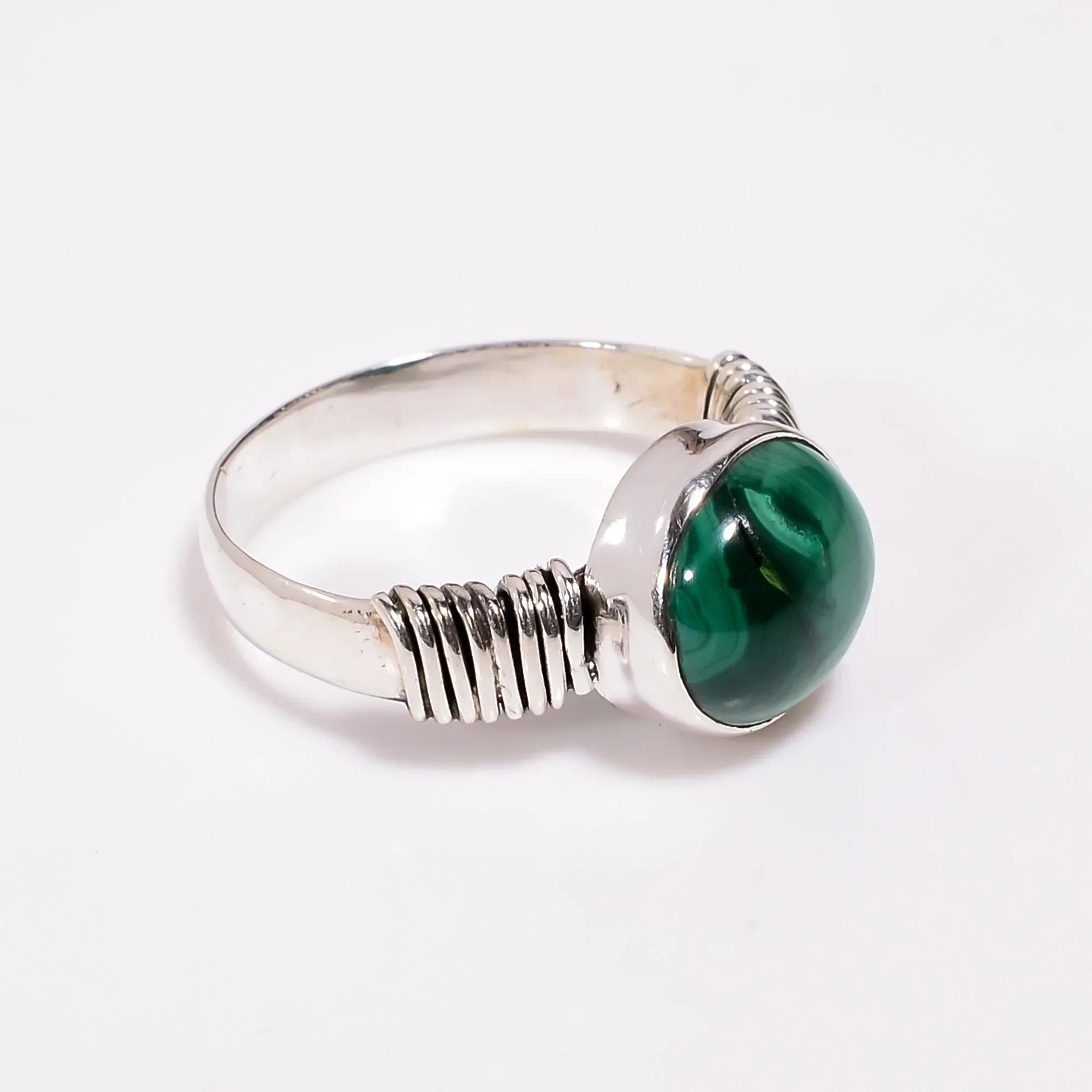 Handmade Malachite Ring: 925 Sterling Silver Gemstone Jewelry
