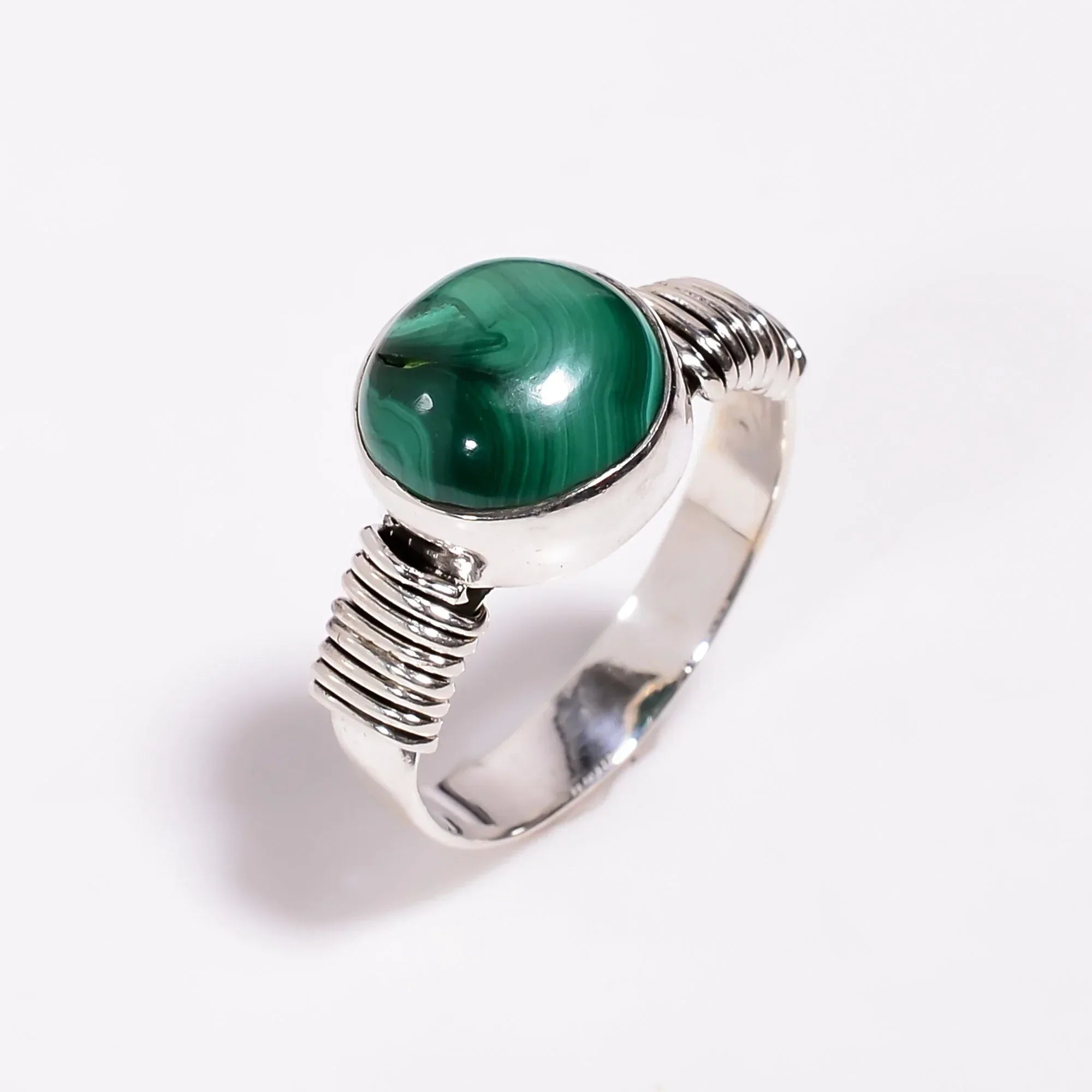 Handmade Malachite Ring: 925 Sterling Silver Gemstone Jewelry