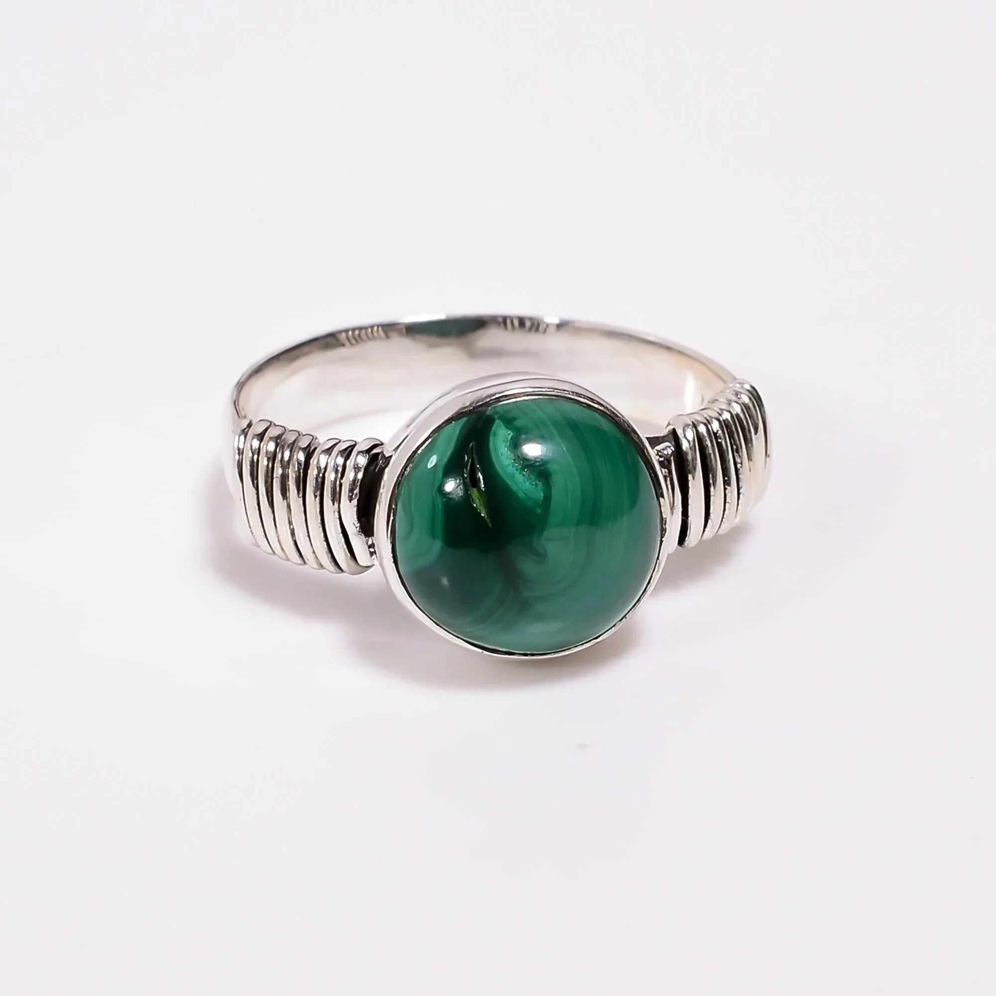 Handmade Malachite Ring: 925 Sterling Silver Gemstone Jewelry