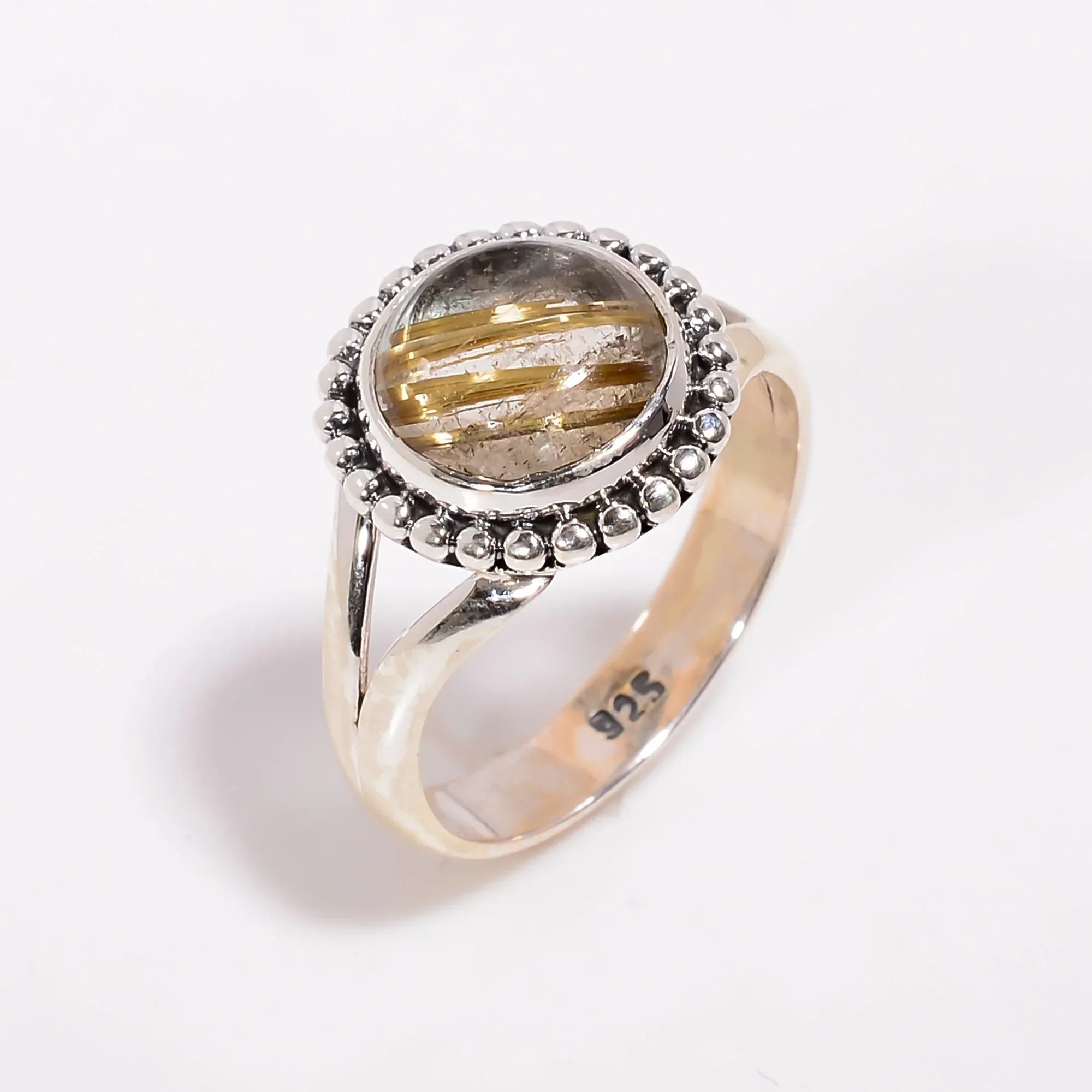 Golden Rutile Quartz Ring: 925 Sterling Silver Statement Jewelry
