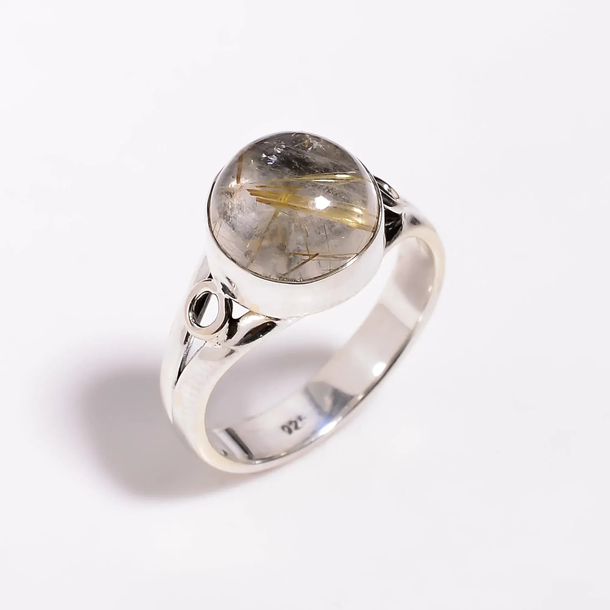 Golden Rutile Cabochon Ring: 925 Sterling Silver Handmade Band