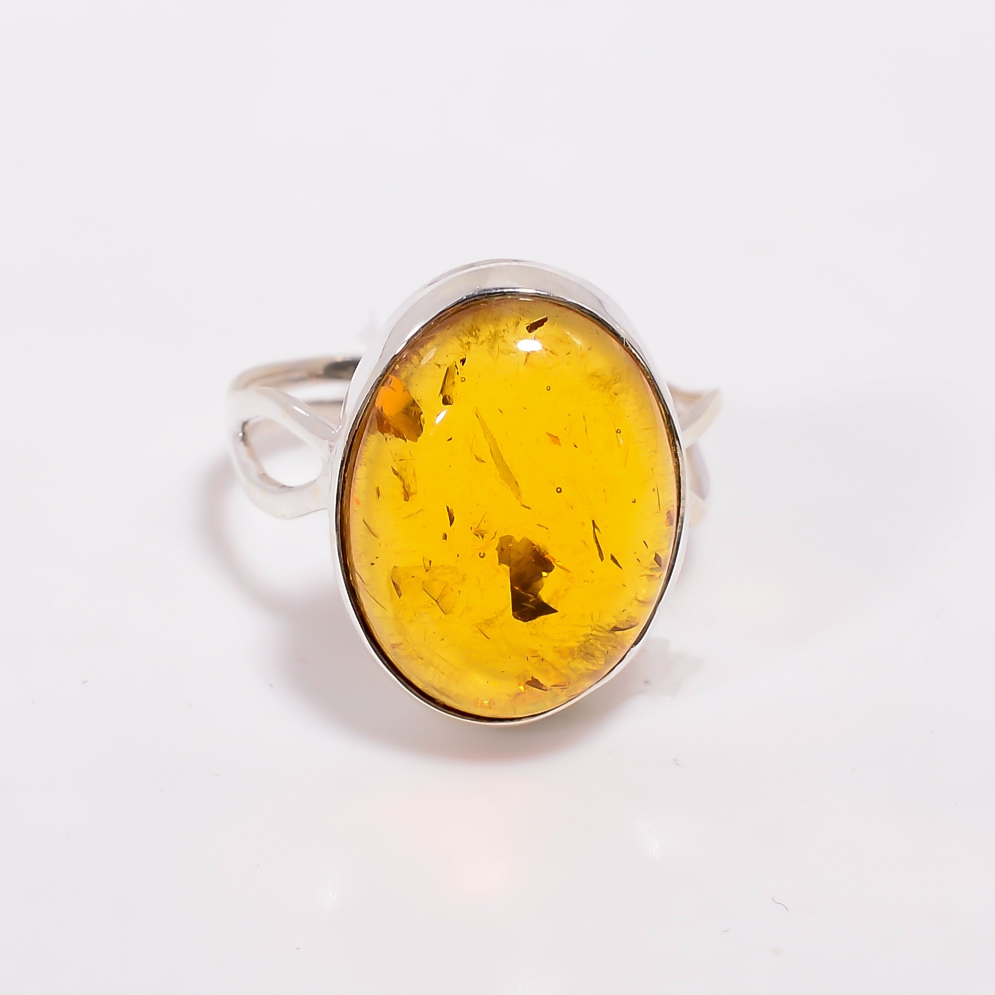 Natural Baltic Amber Ring: Oval Gemstone, 925 Sterling Silver
