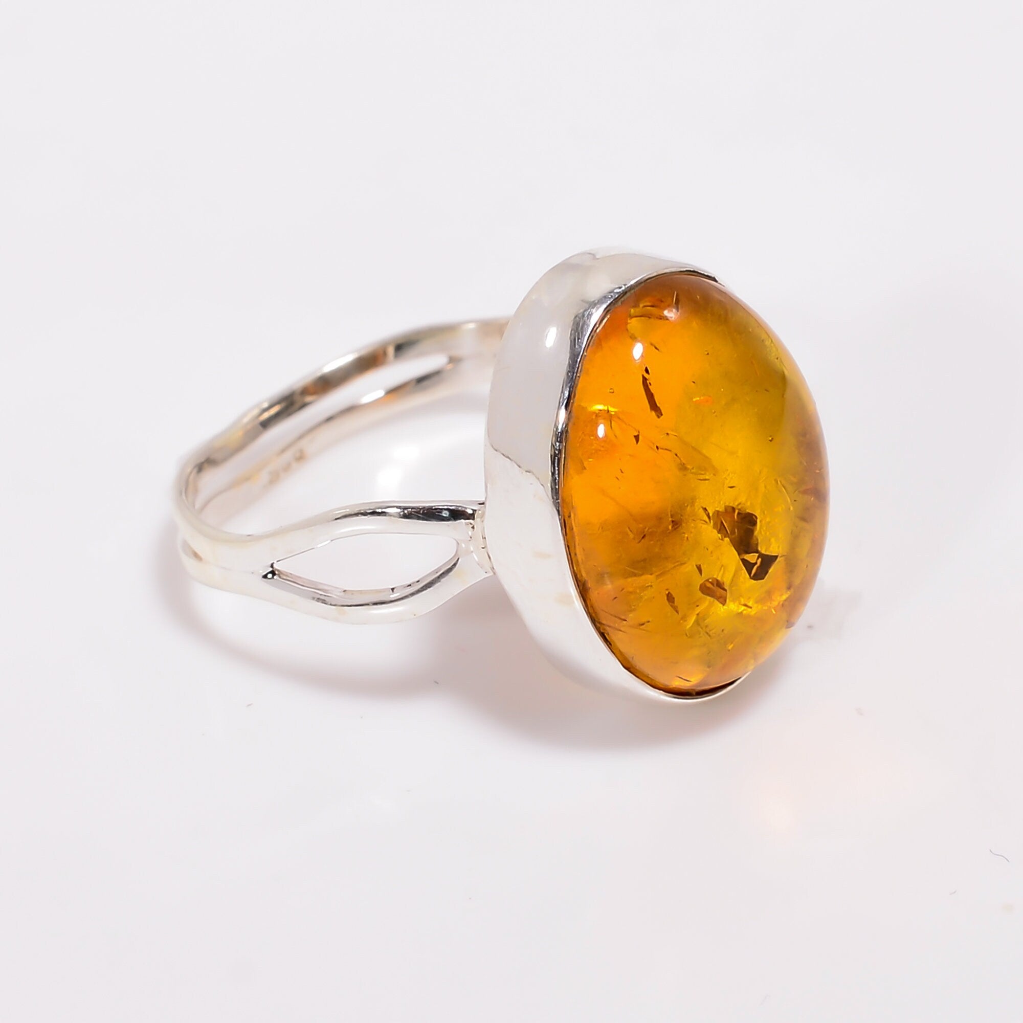 Natural Baltic Amber Ring: Oval Gemstone, 925 Sterling Silver