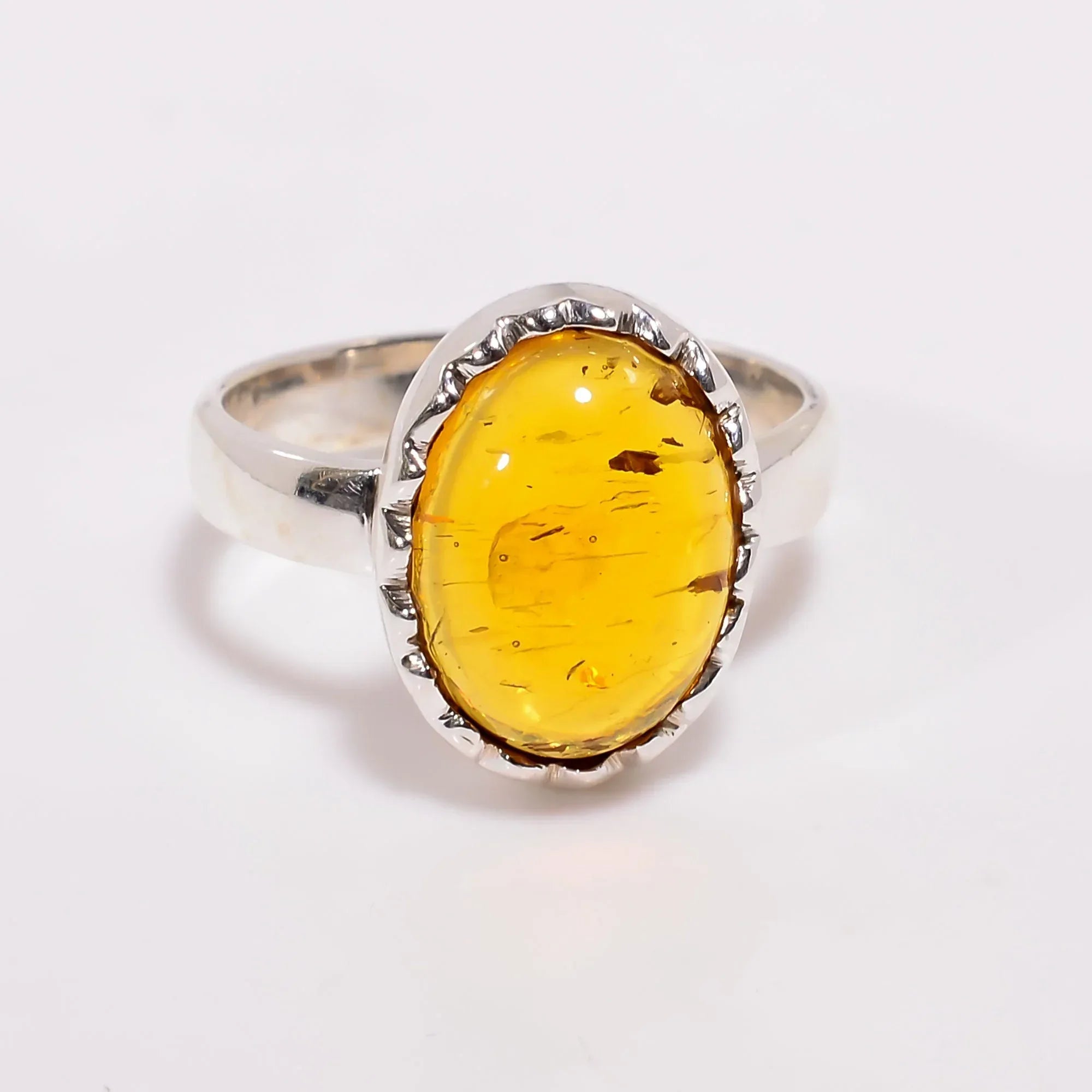 Handmade Honey Baltic Amber Ring: 925 Sterling Silver, Oval Cabochon