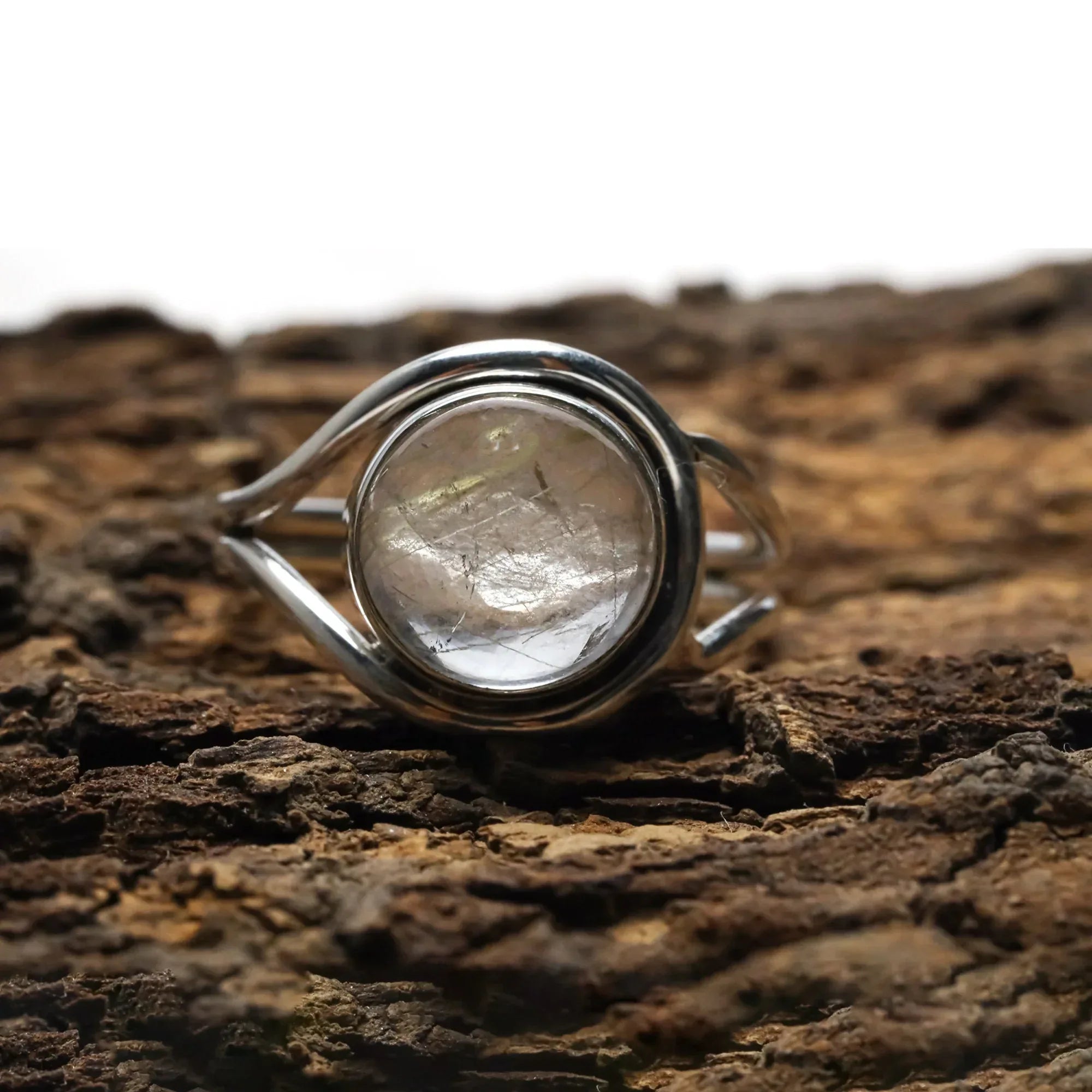 Golden Rutile Quartz Ring: Handmade 925 Sterling Silver Cabochon