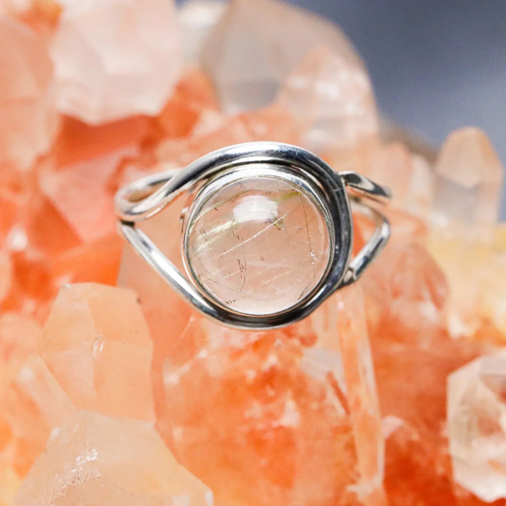 Golden Rutile Quartz Ring: Handmade 925 Sterling Silver Cabochon