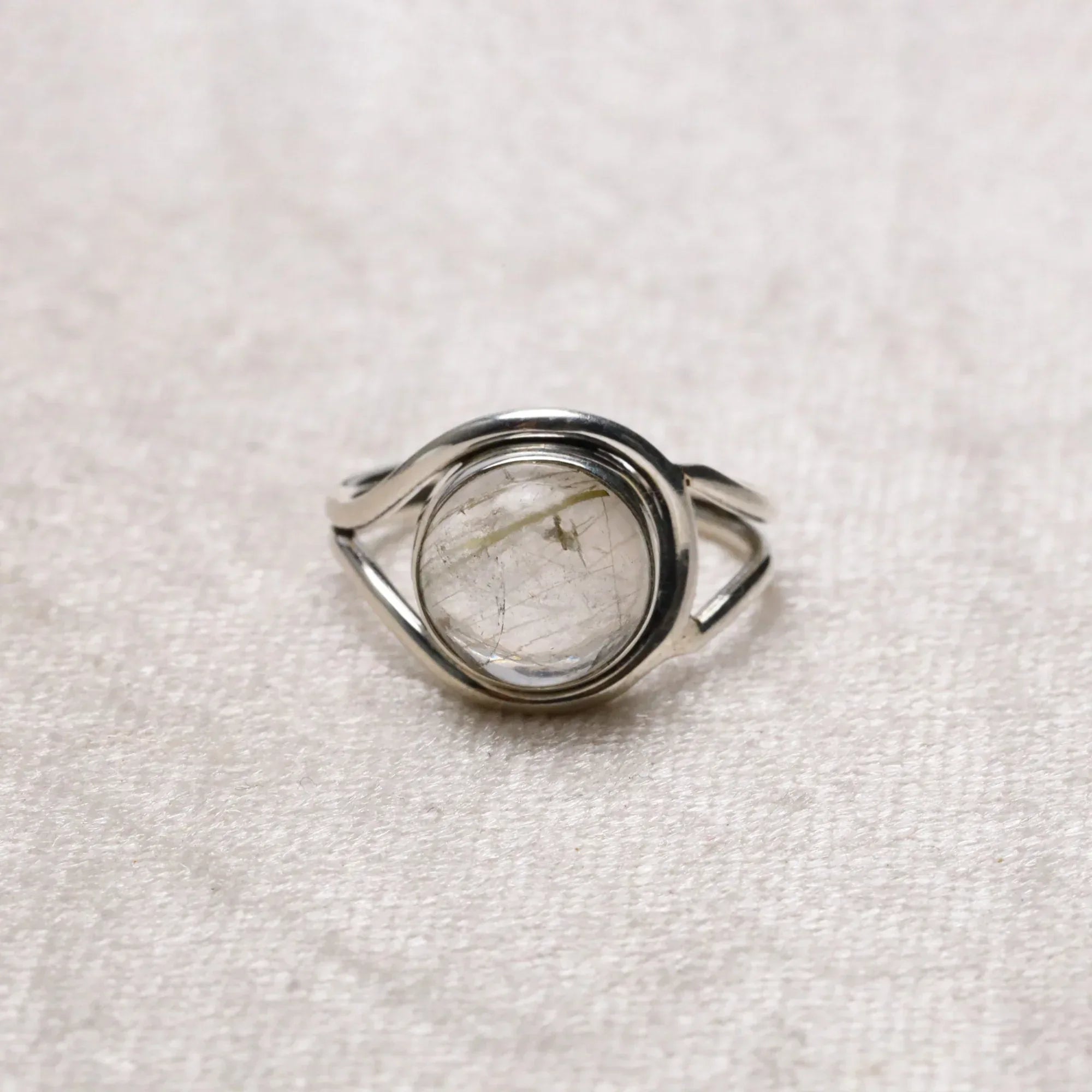 Golden Rutile Quartz Ring: Handmade 925 Sterling Silver Cabochon