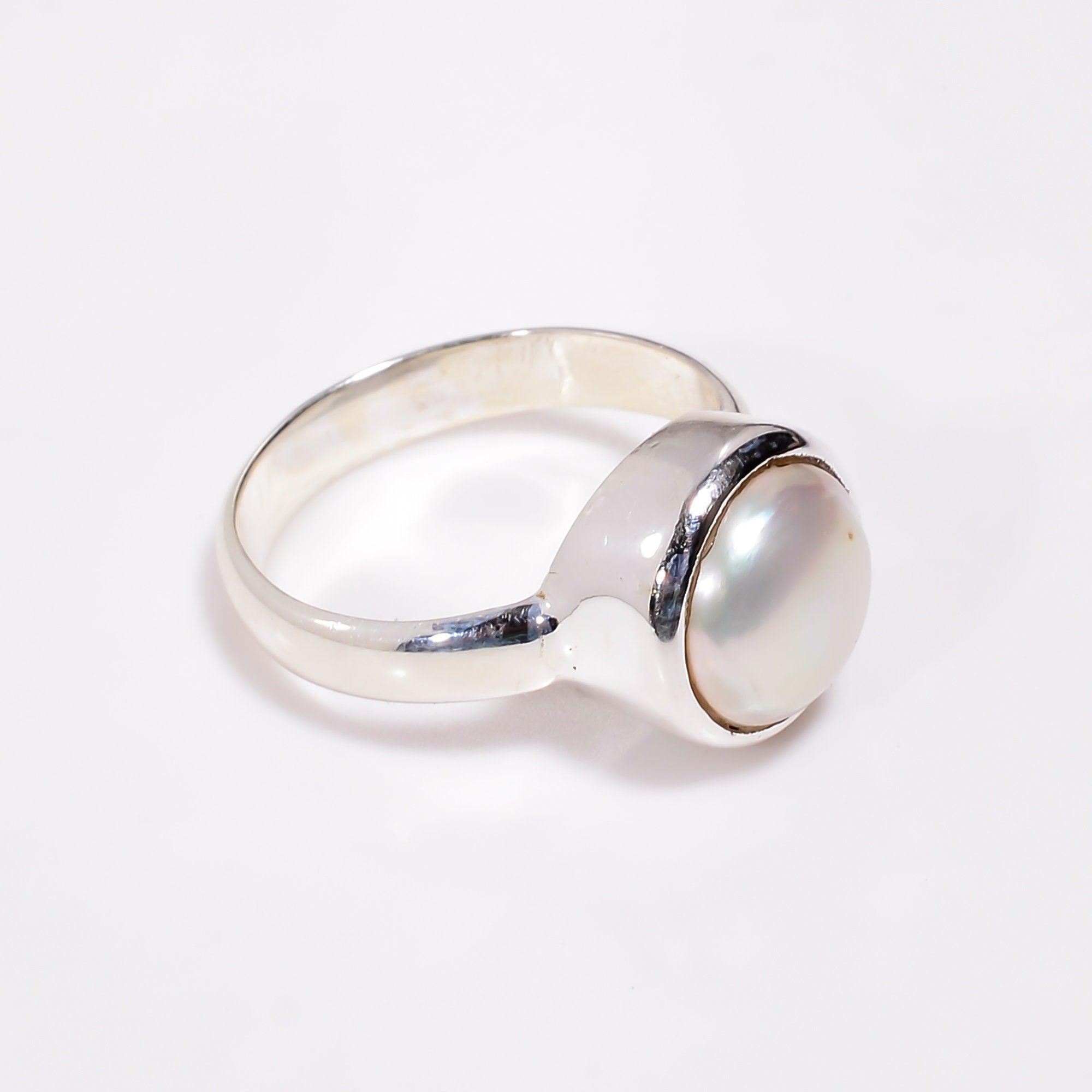 Pearl Statement Ring: 925 Sterling Silver, Round Cabochon
