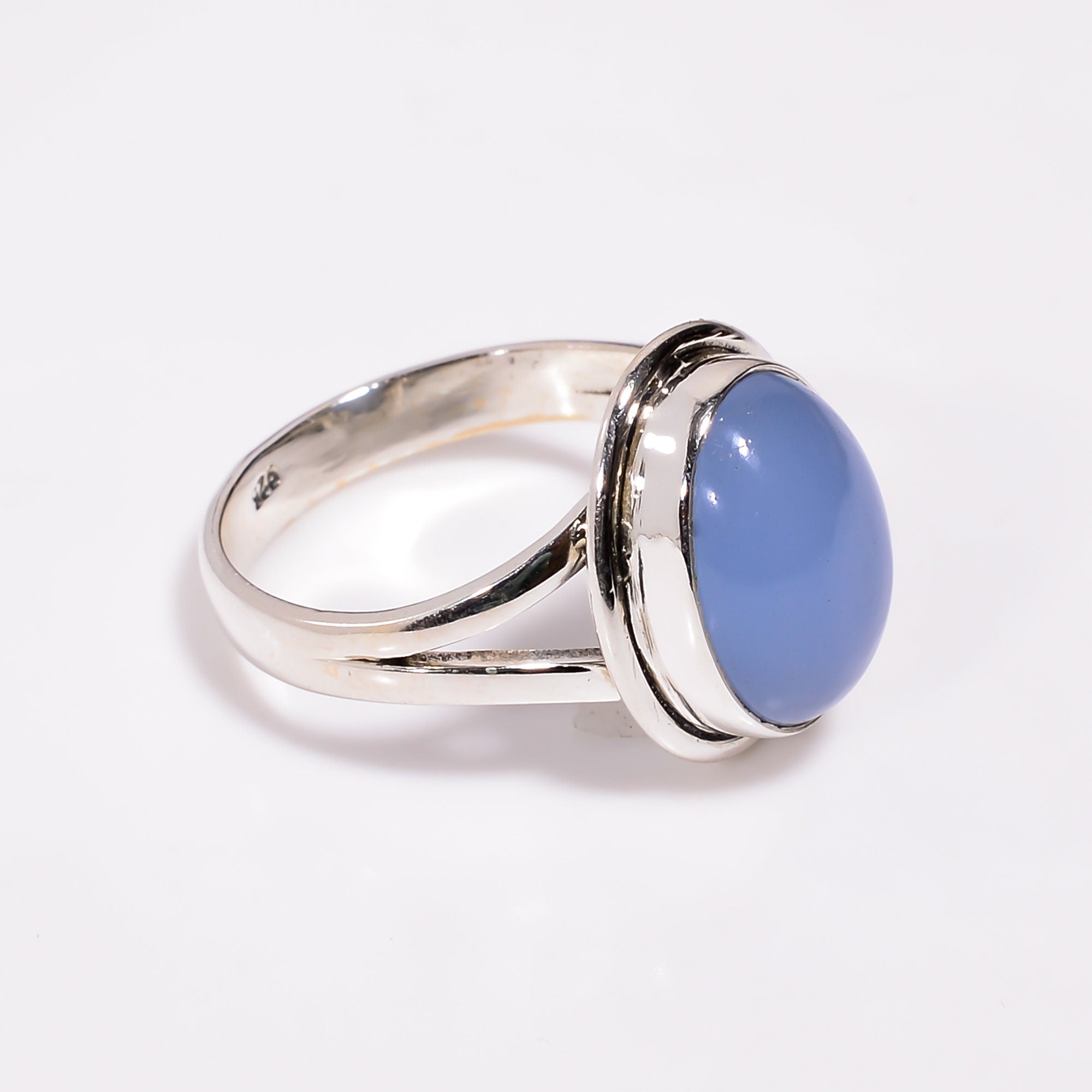 Oval Blue Chalcedony Ring: 925 Sterling Silver Gemstone