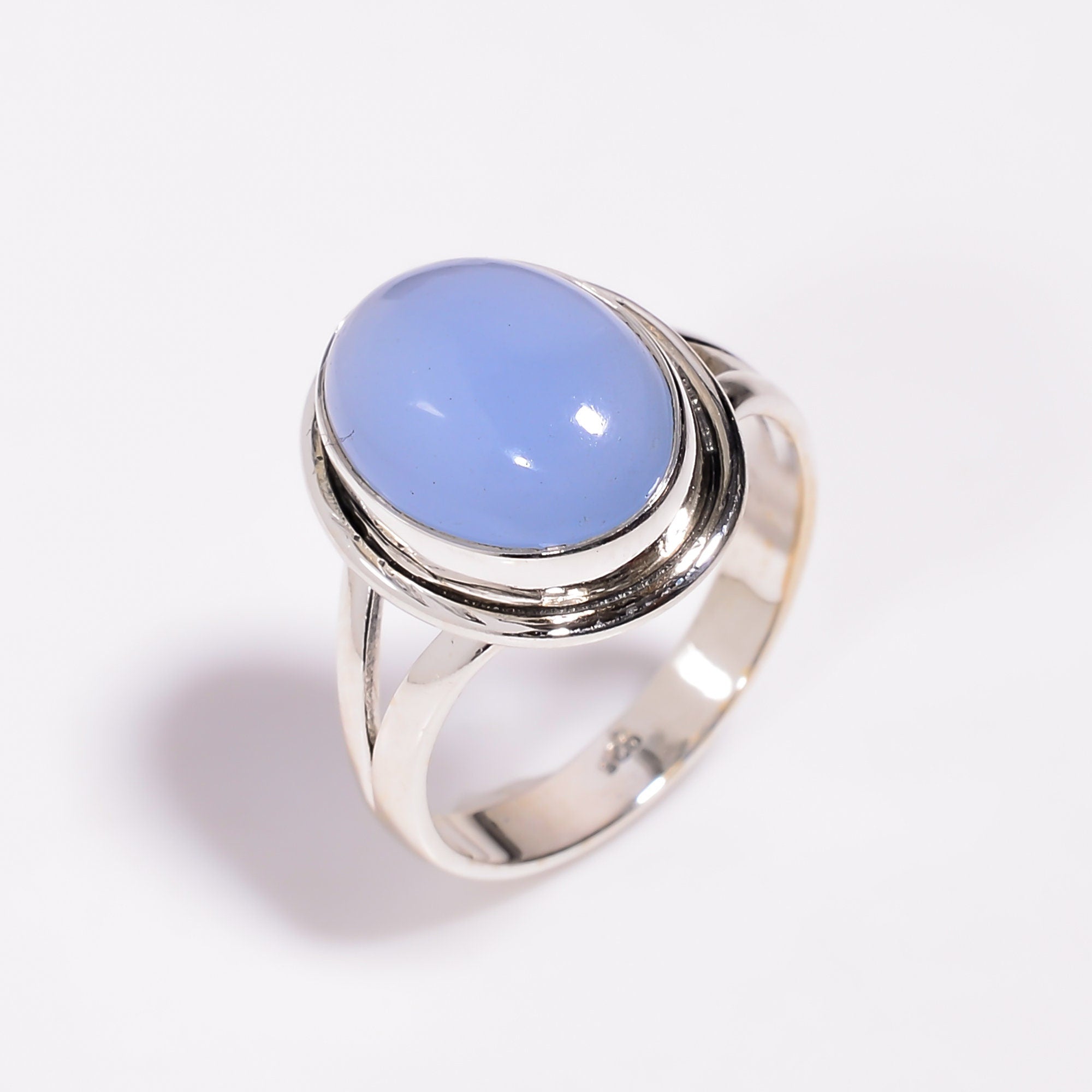 Oval Blue Chalcedony Ring: 925 Sterling Silver Gemstone