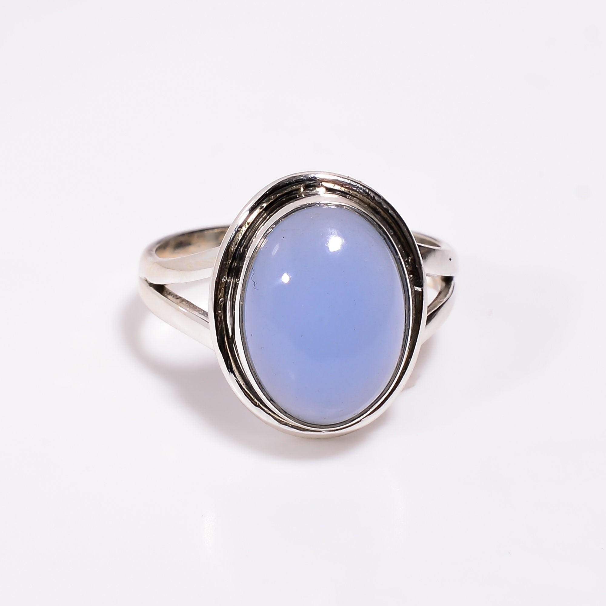 Oval Blue Chalcedony Ring: 925 Sterling Silver Gemstone
