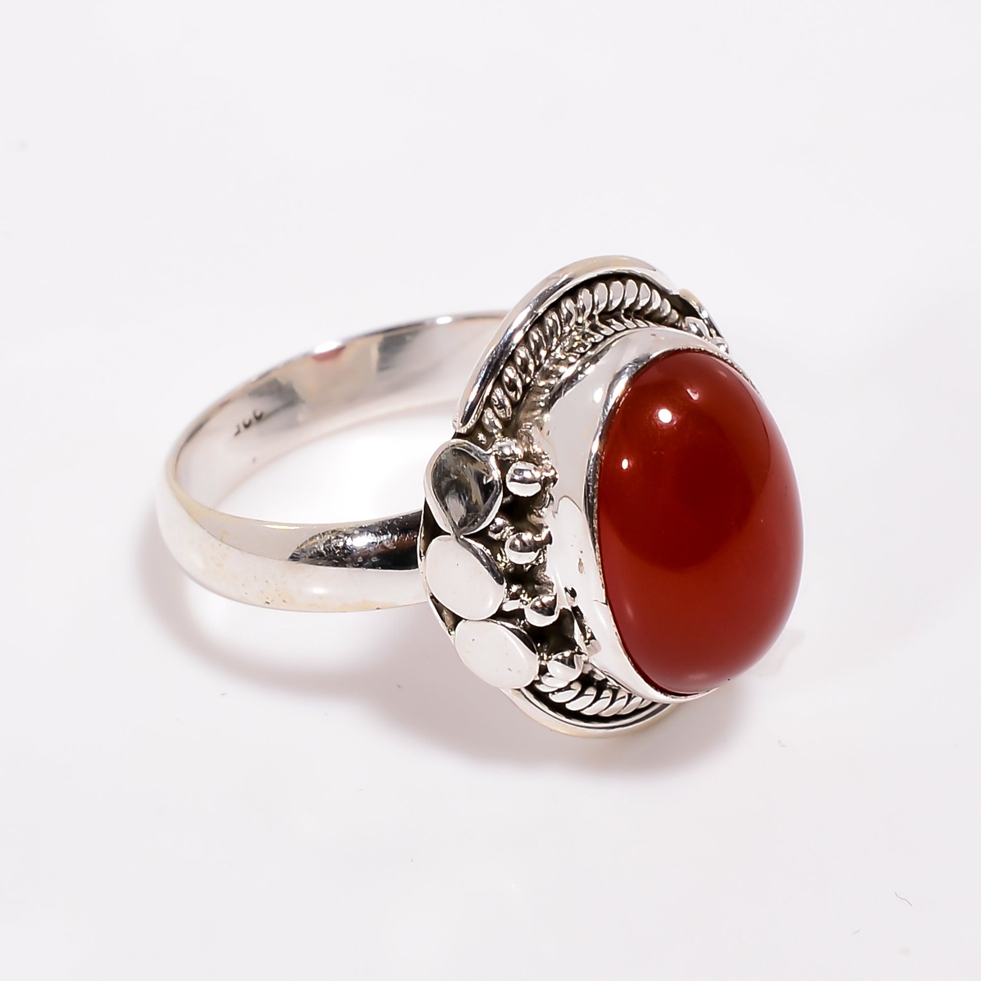 Natural Red Onyx Ring: Vintage Bezel 925 Sterling Silver