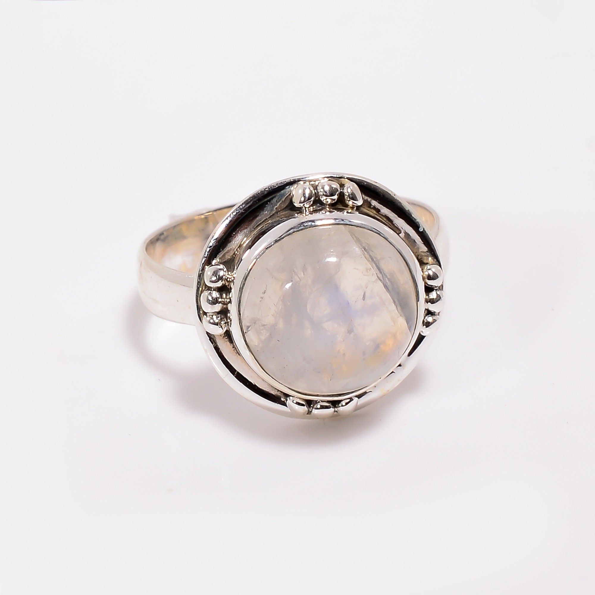 Natural Rainbow Moonstone Ring: 925 Sterling Silver Boho Jewelry