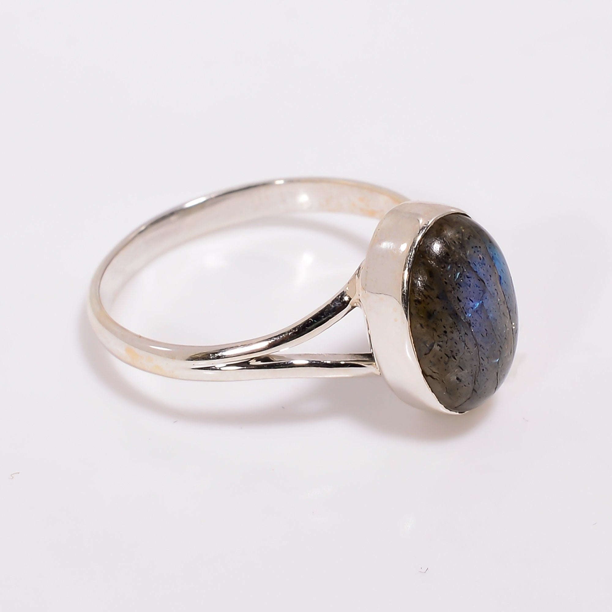 Sterling Silver Labradorite Ring: Natural Blue Flash Gemstone