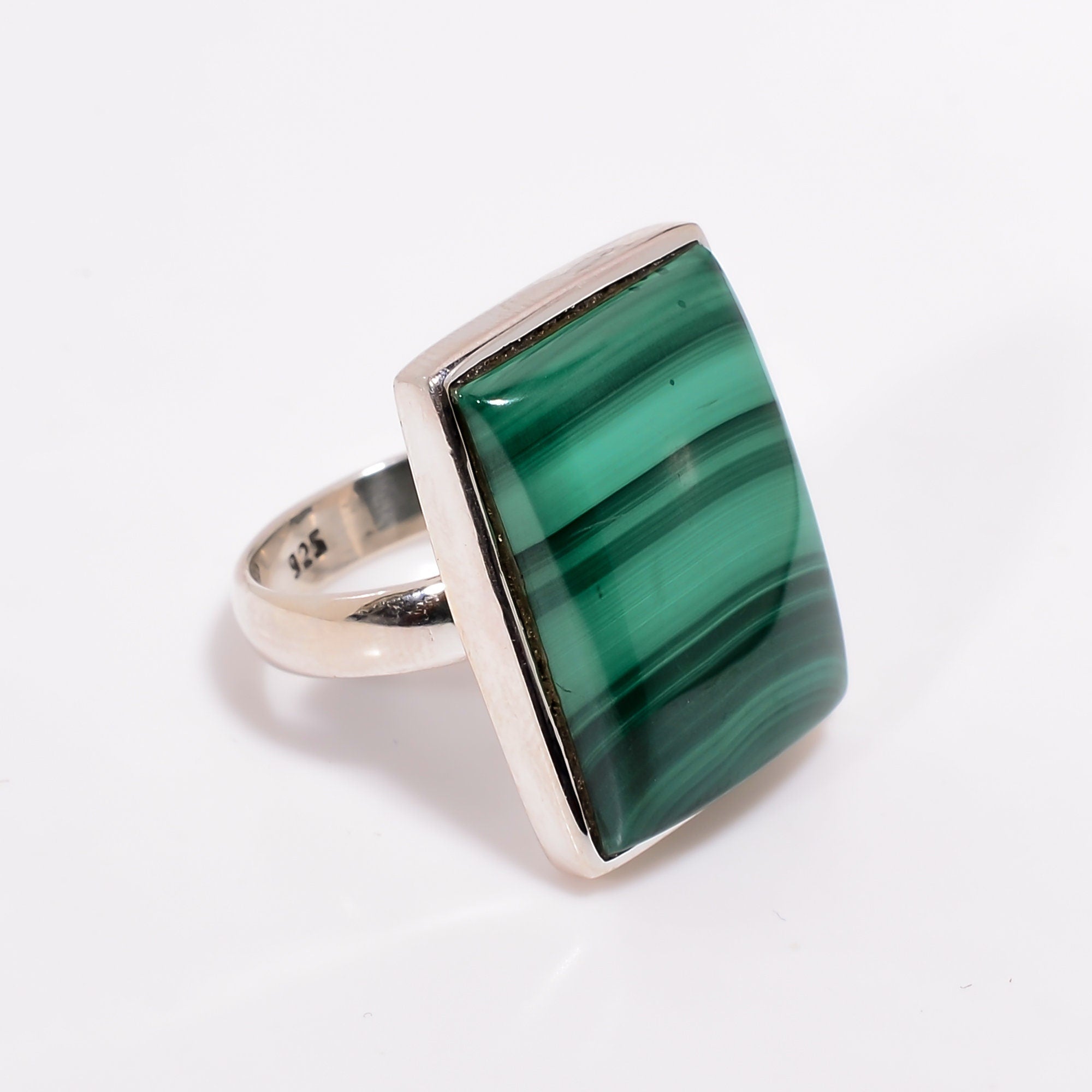 Natural Malachite Ring: Sterling Silver Bohemian Statement Ring