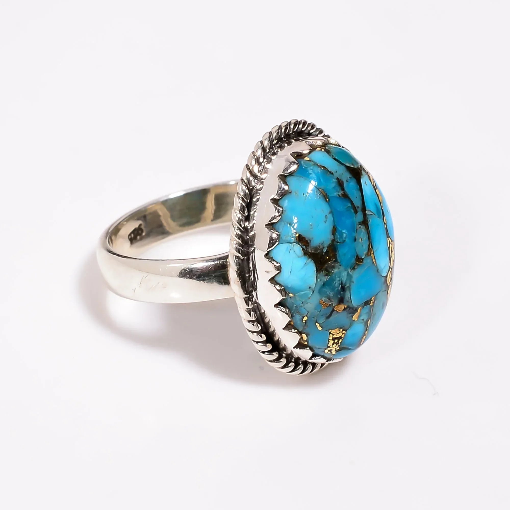 925 Sterling Silver Turquoise Ring: Oval Gemstone Statement Jewelry