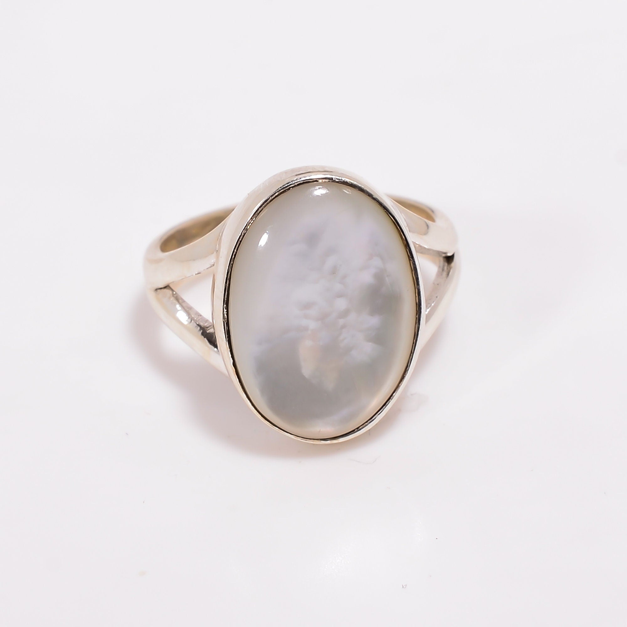Oval Mother of Pearl Ring: Dainty 925 Sterling Silver Birthstone
