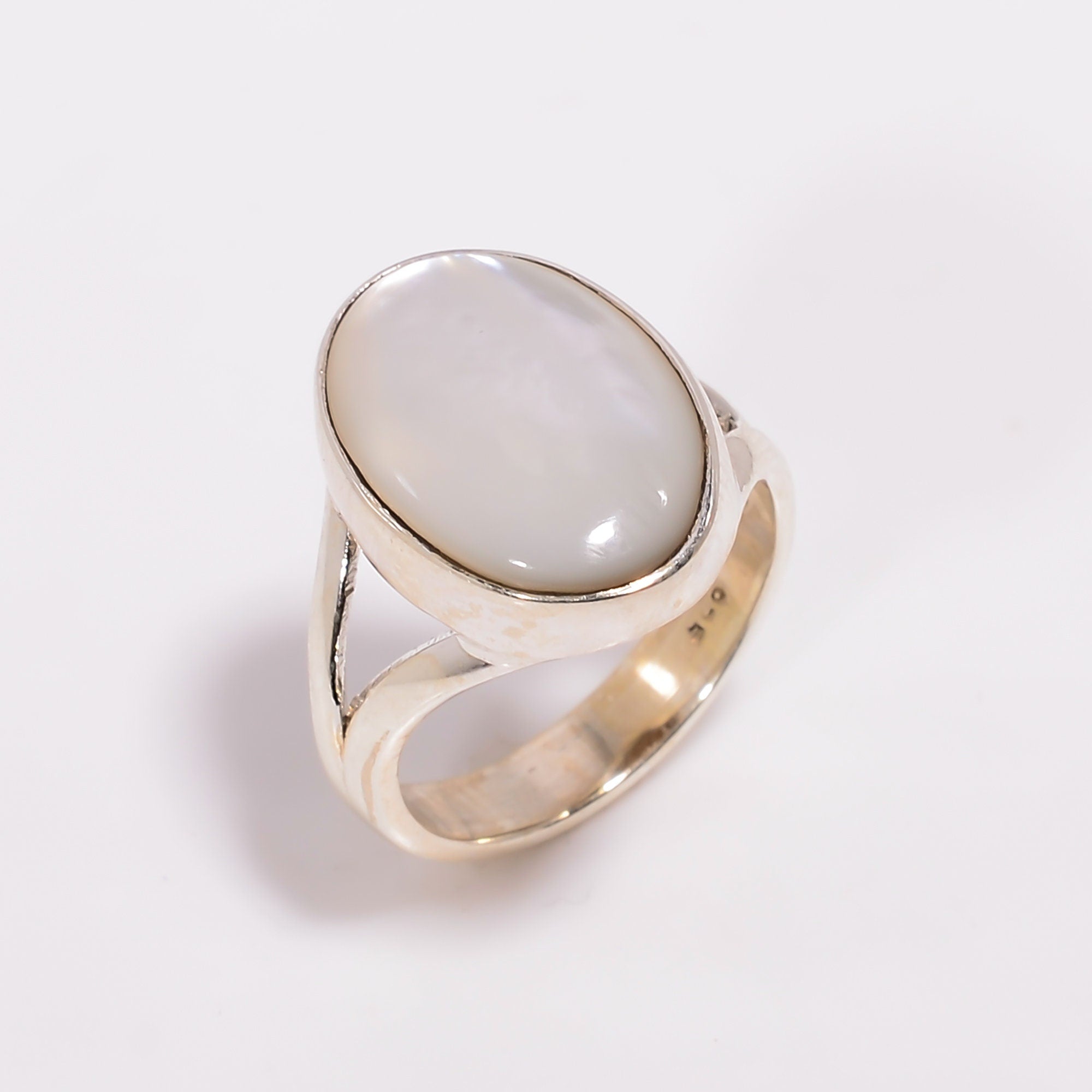 Oval Mother of Pearl Ring: Dainty 925 Sterling Silver Birthstone