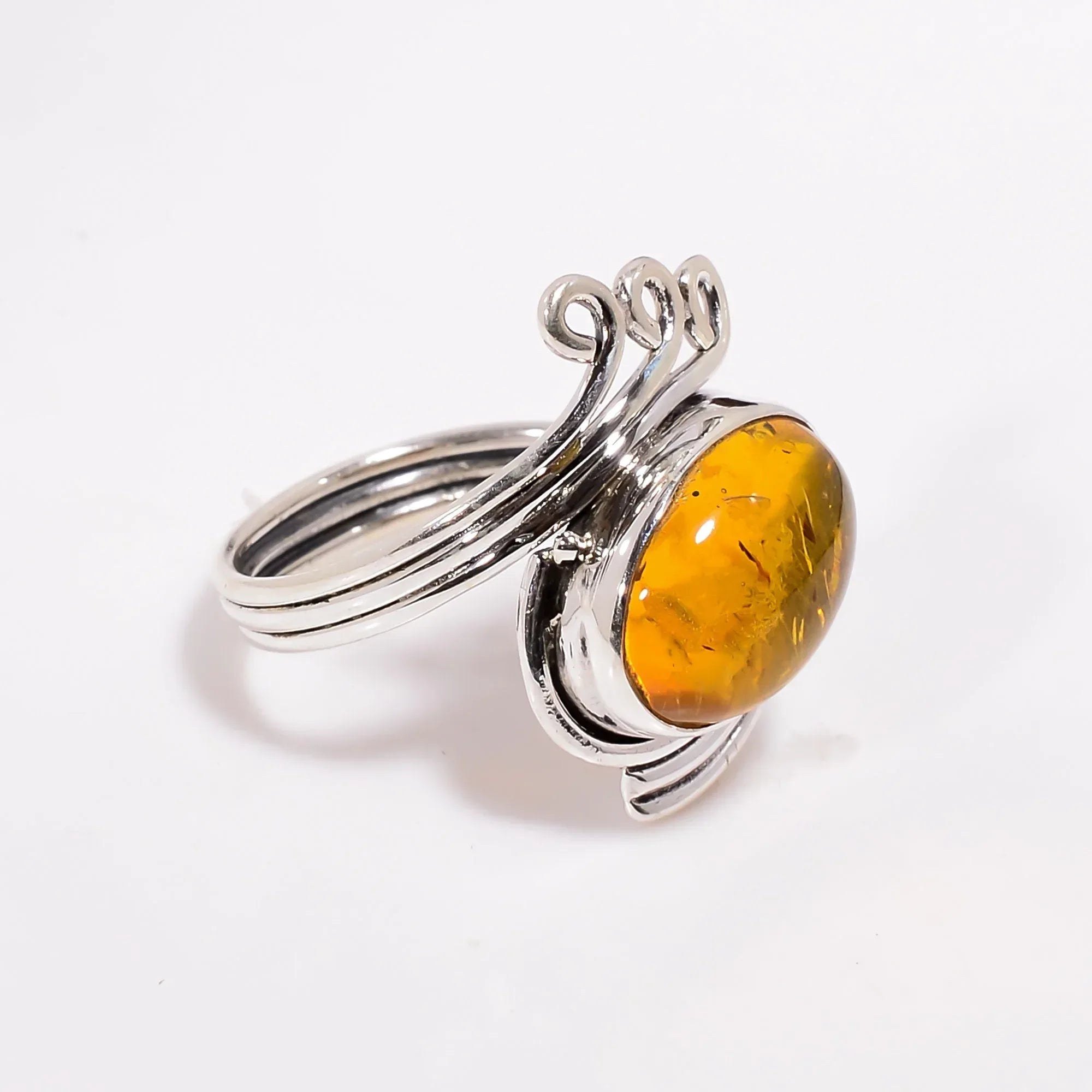 Handmade Baltic Amber Ring: Oval Cabochon 925 Sterling Silver