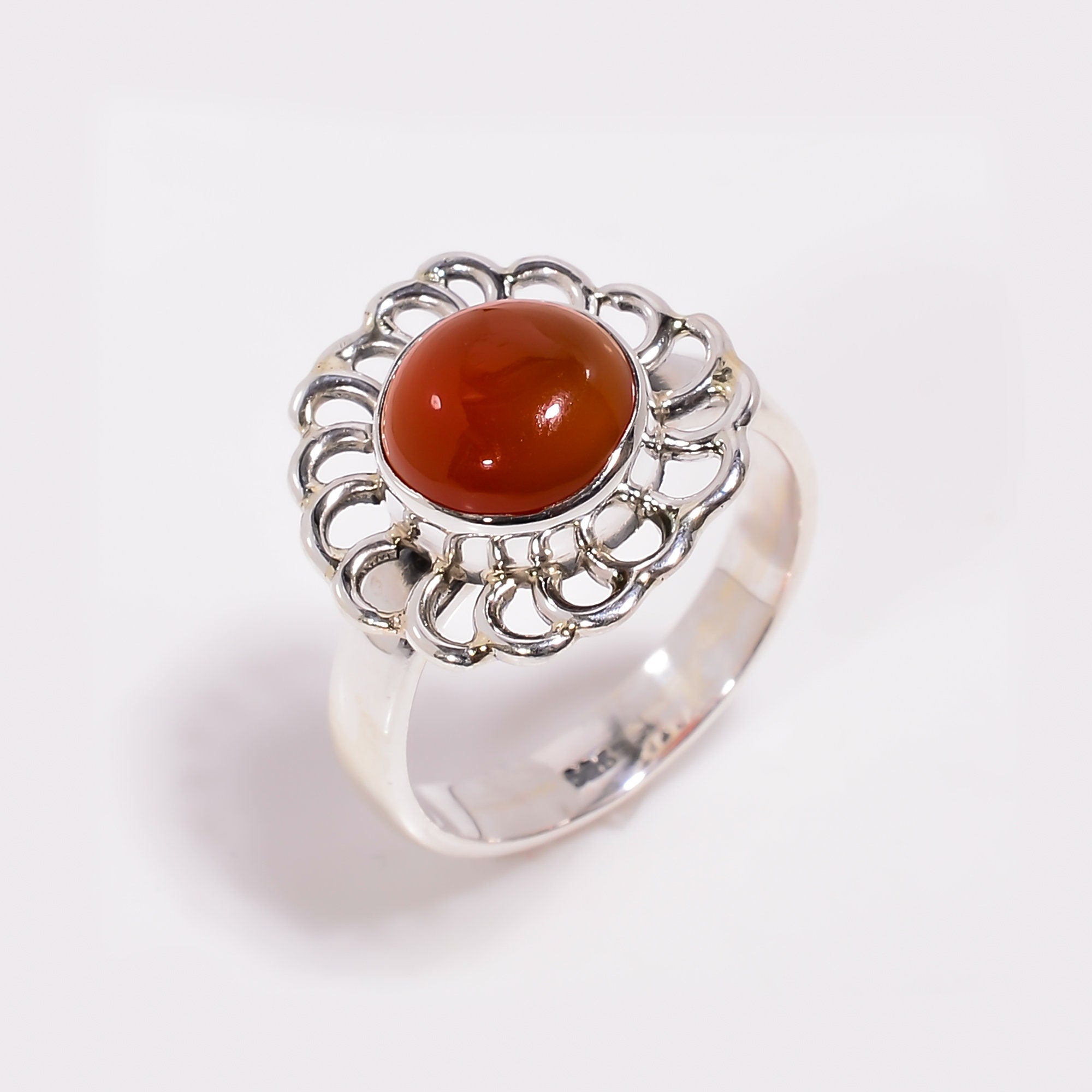 Minimalist Carnelian Ring: 925 Sterling Silver Gemstone