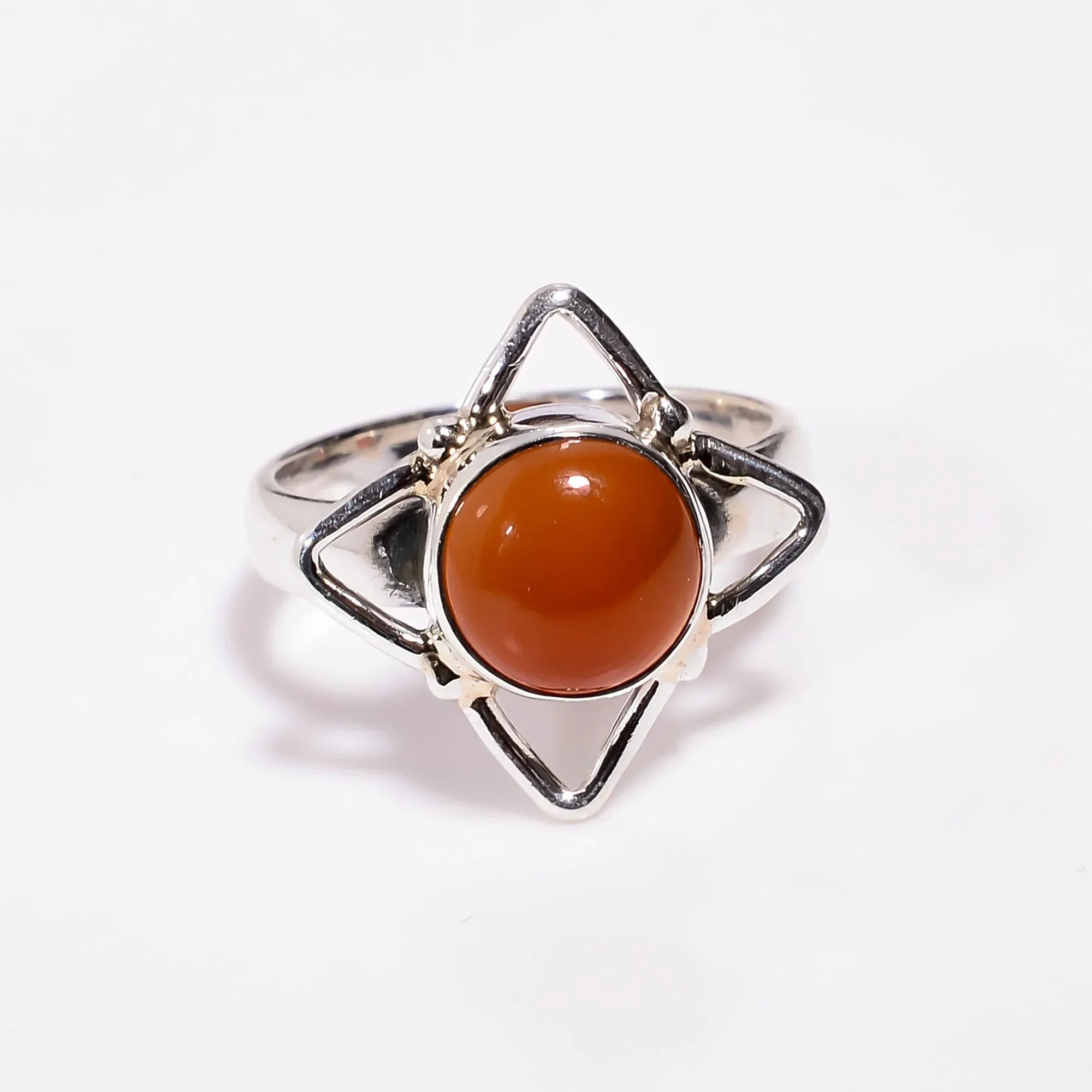 925 Sterling Silver Carnelian Ring: Minimalist Stacking Jewelry
