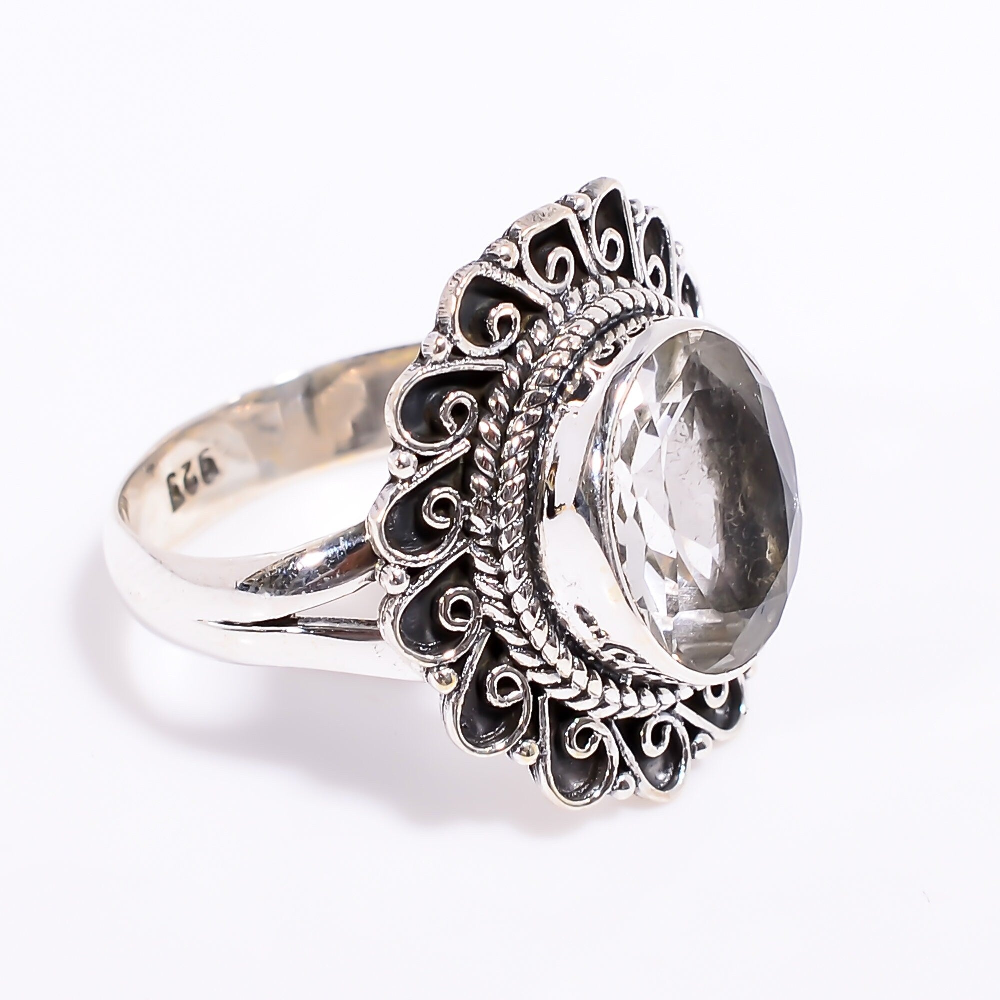 Oval Clear Quartz Ring: 925 Sterling Silver Gemstone Jewelry