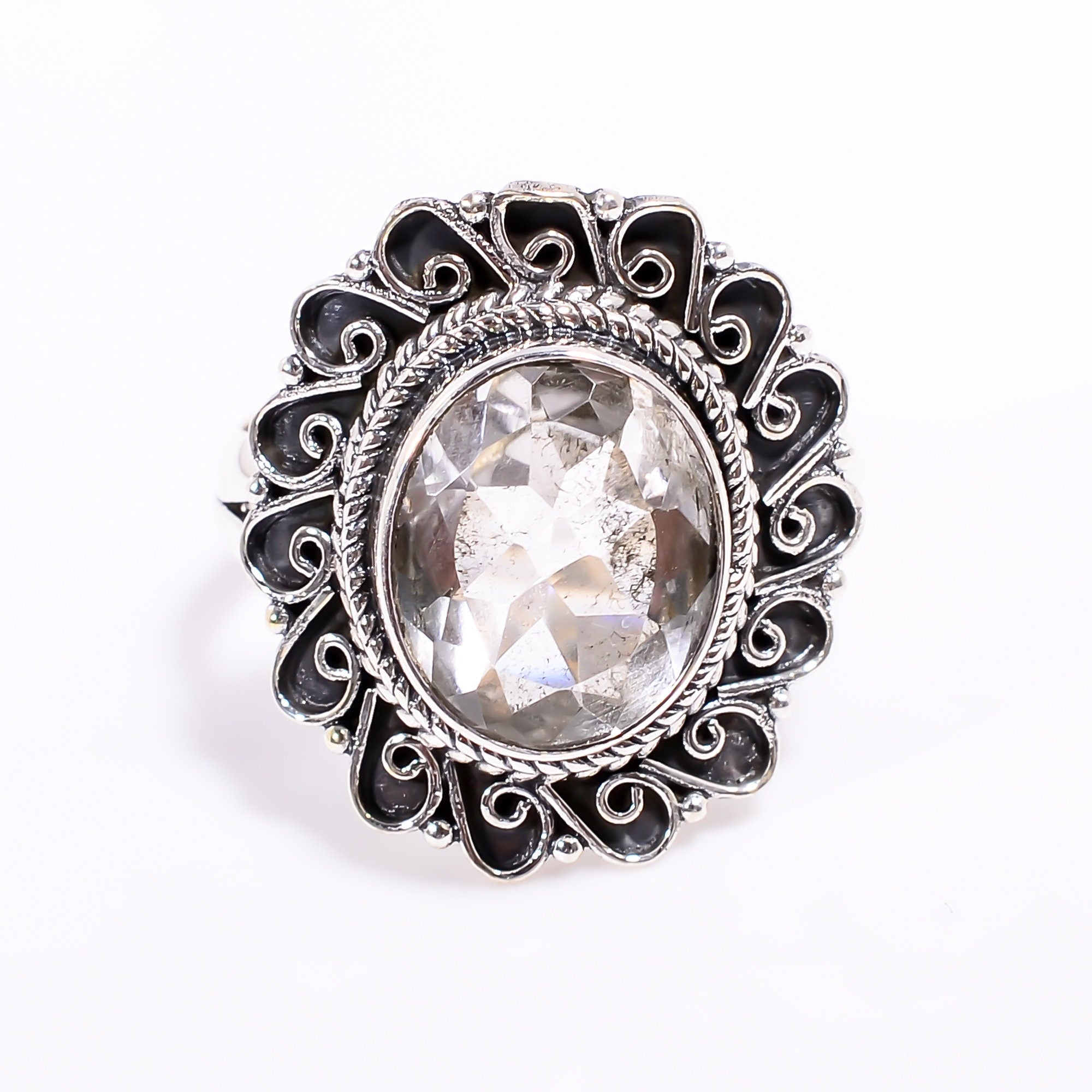 Oval Clear Quartz Ring: 925 Sterling Silver Gemstone Jewelry
