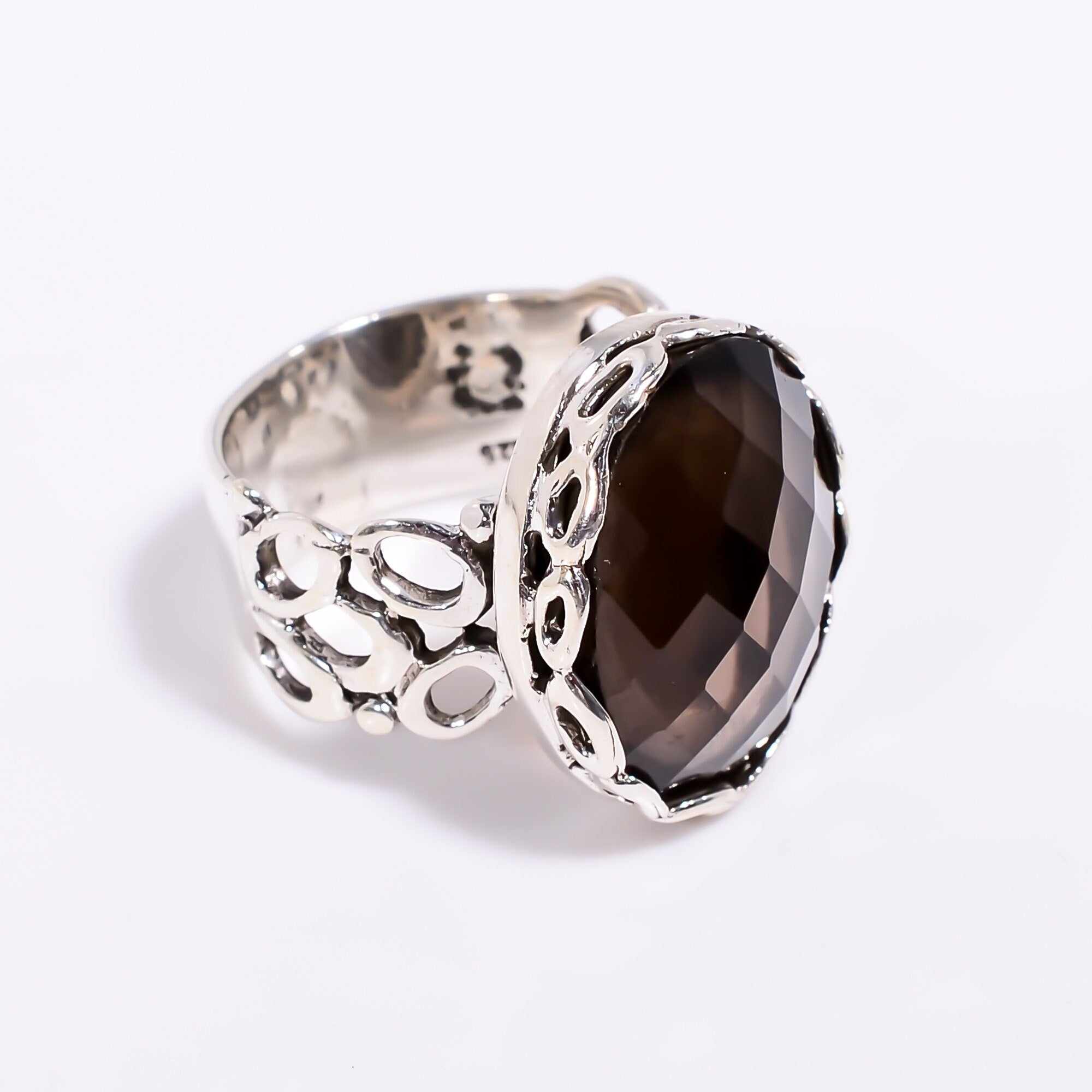 Oval Smoky Quartz Ring: 925 Sterling Silver Bezel Setting