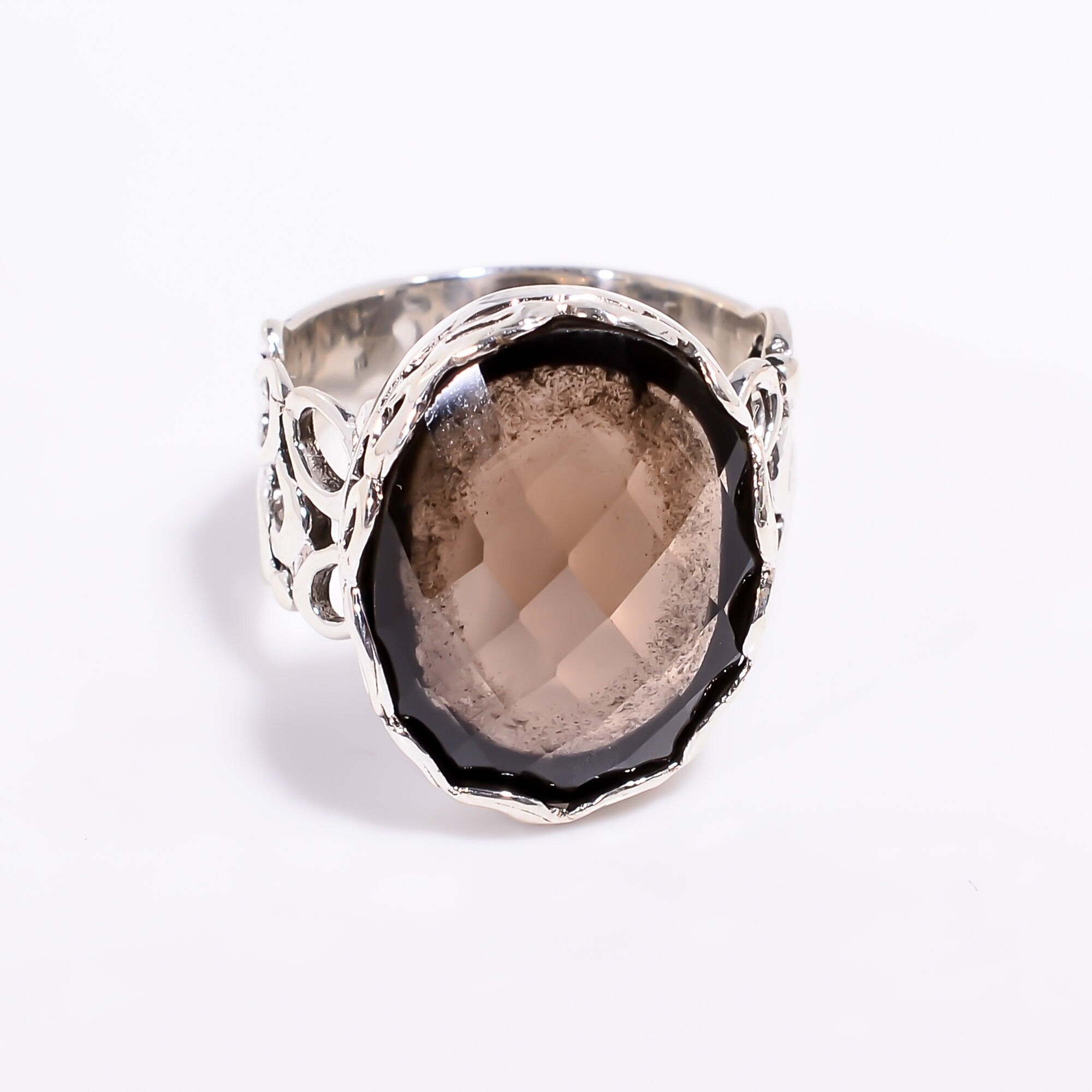 Oval Smoky Quartz Ring: 925 Sterling Silver Bezel Setting