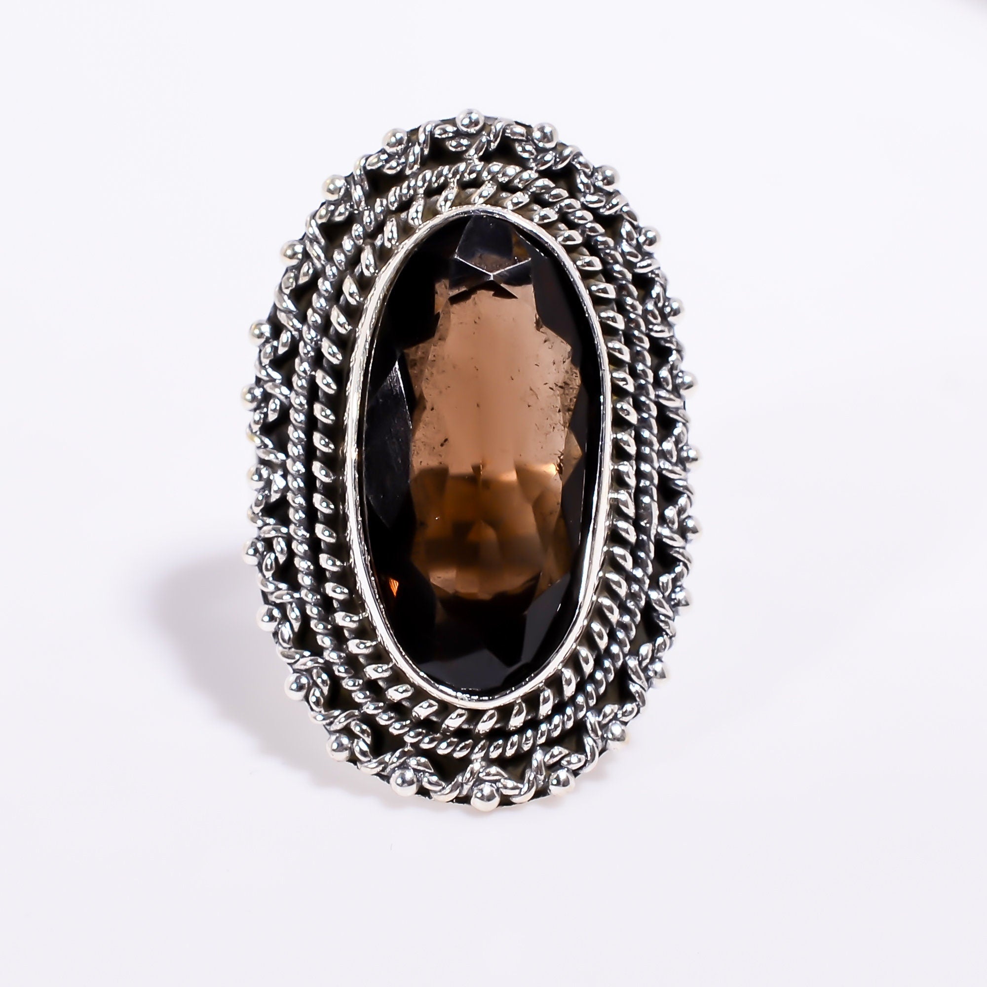 Smoky Quartz Sterling Silver Ring: Oval Gemstone Statement Ring