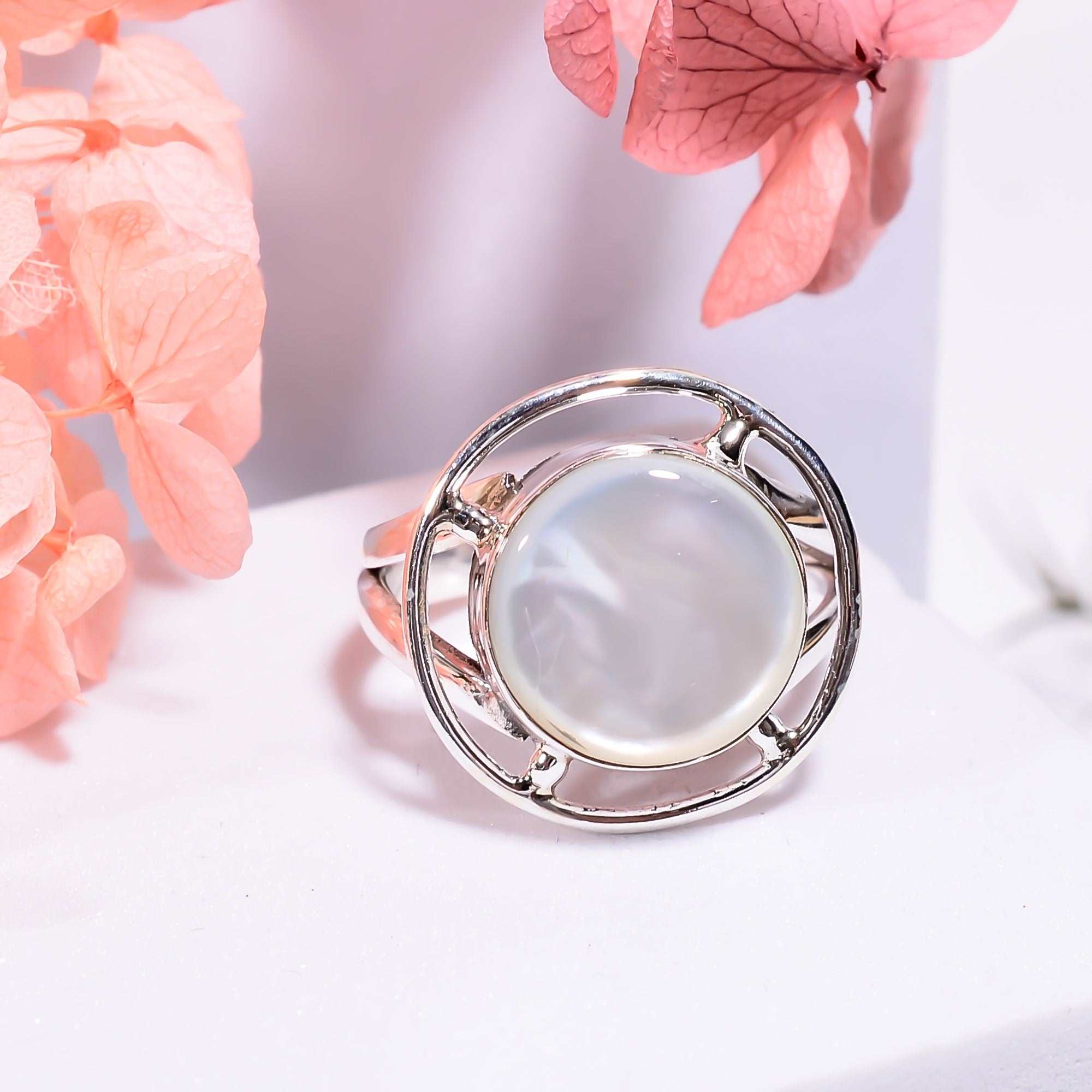 Mother of Pearl Ring: 925 Sterling Silver Gemstone Ring
