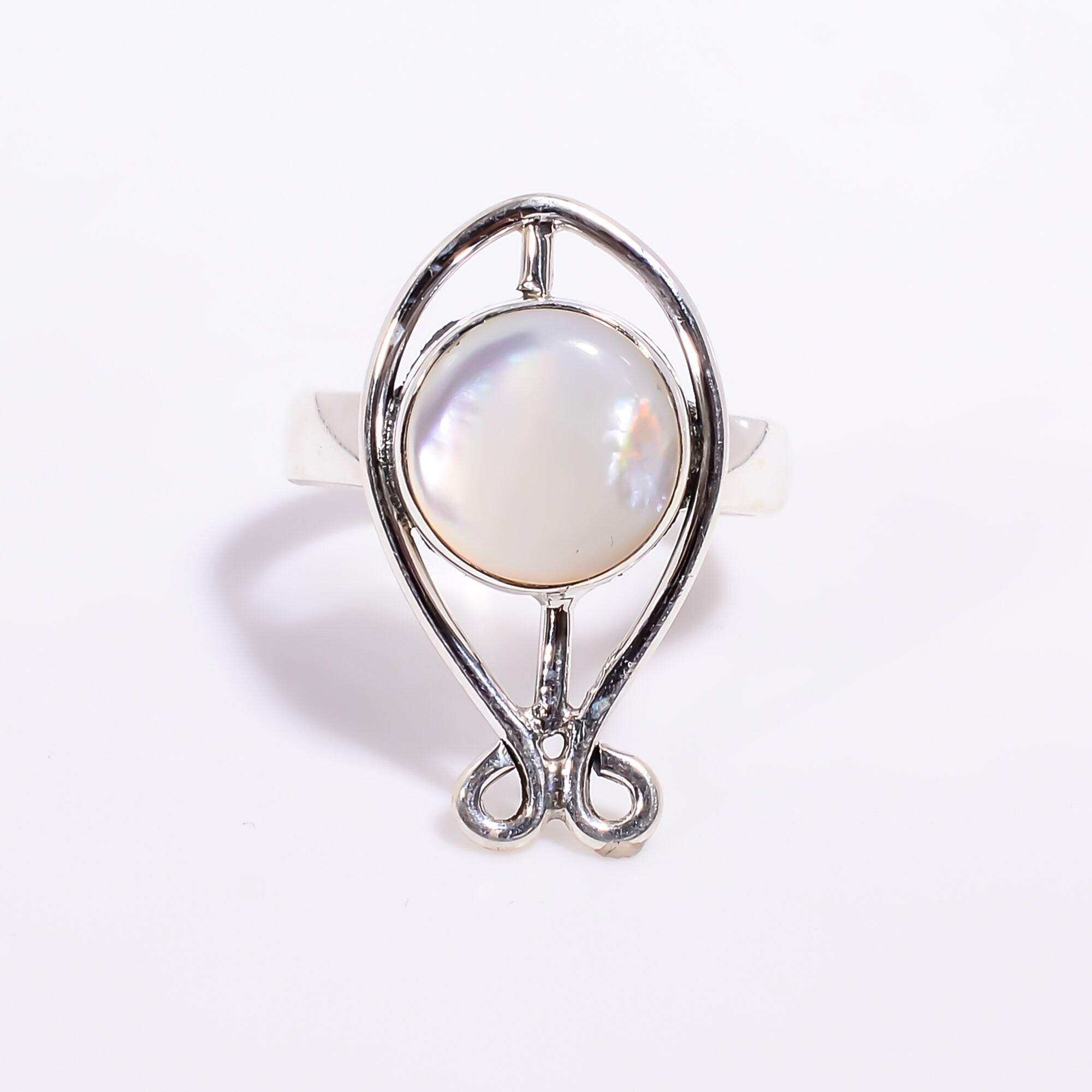 Natural Mother of Pearl Ring: Sterling Silver Handmade Jewelry