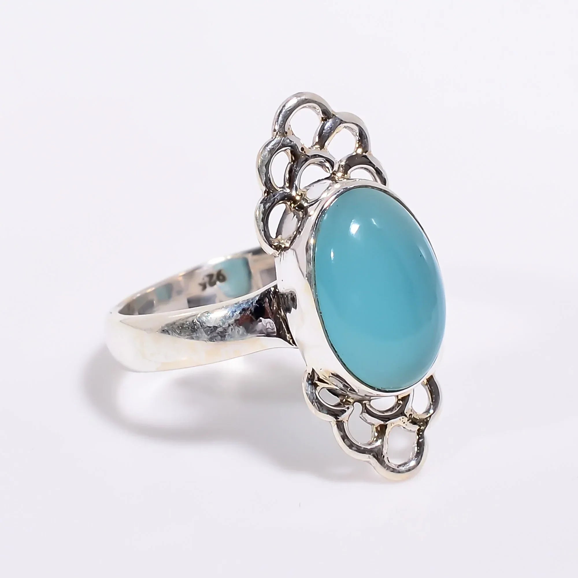 Aqua Chalcedony Ring: Handmade 925 Sterling Silver, Sky Blue Gemstone
