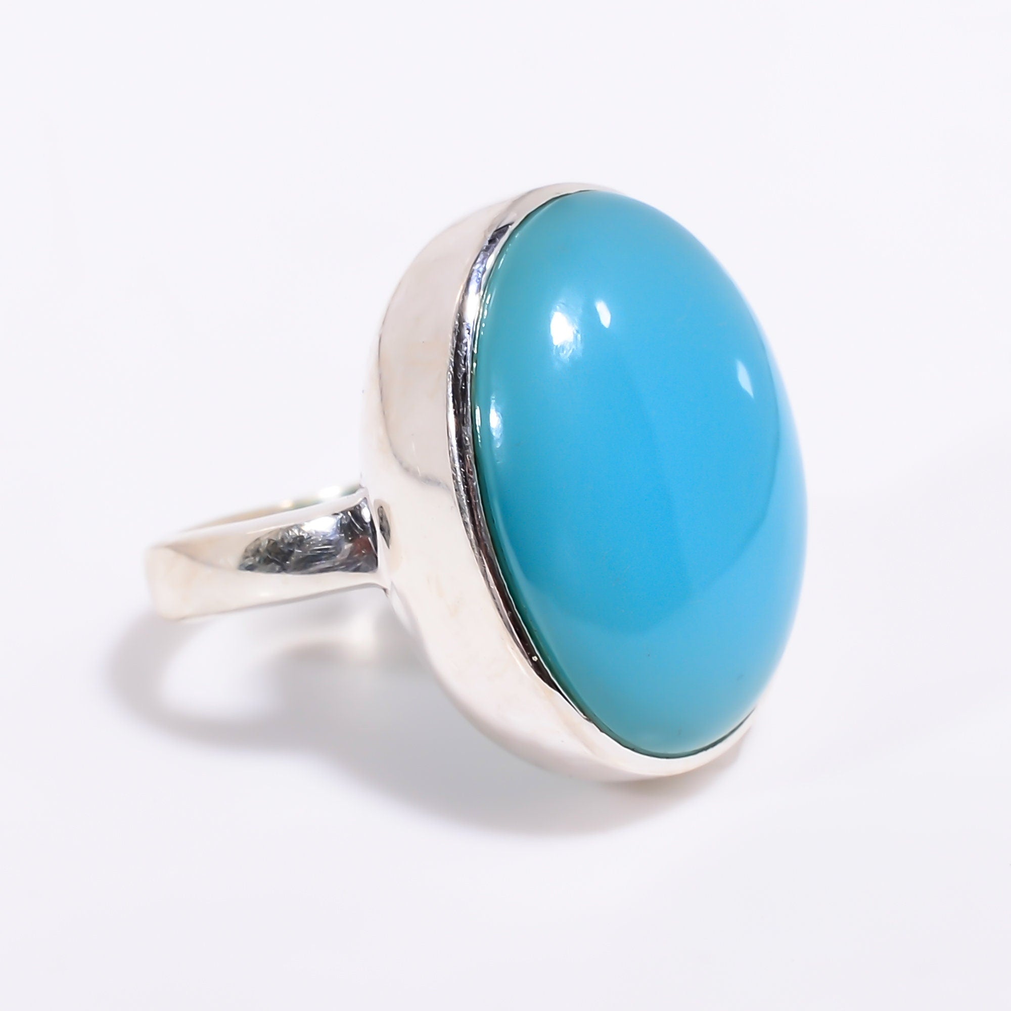 Natural Aqua Chalcedony Ring: Oval Cabochon, 925 Sterling Silver