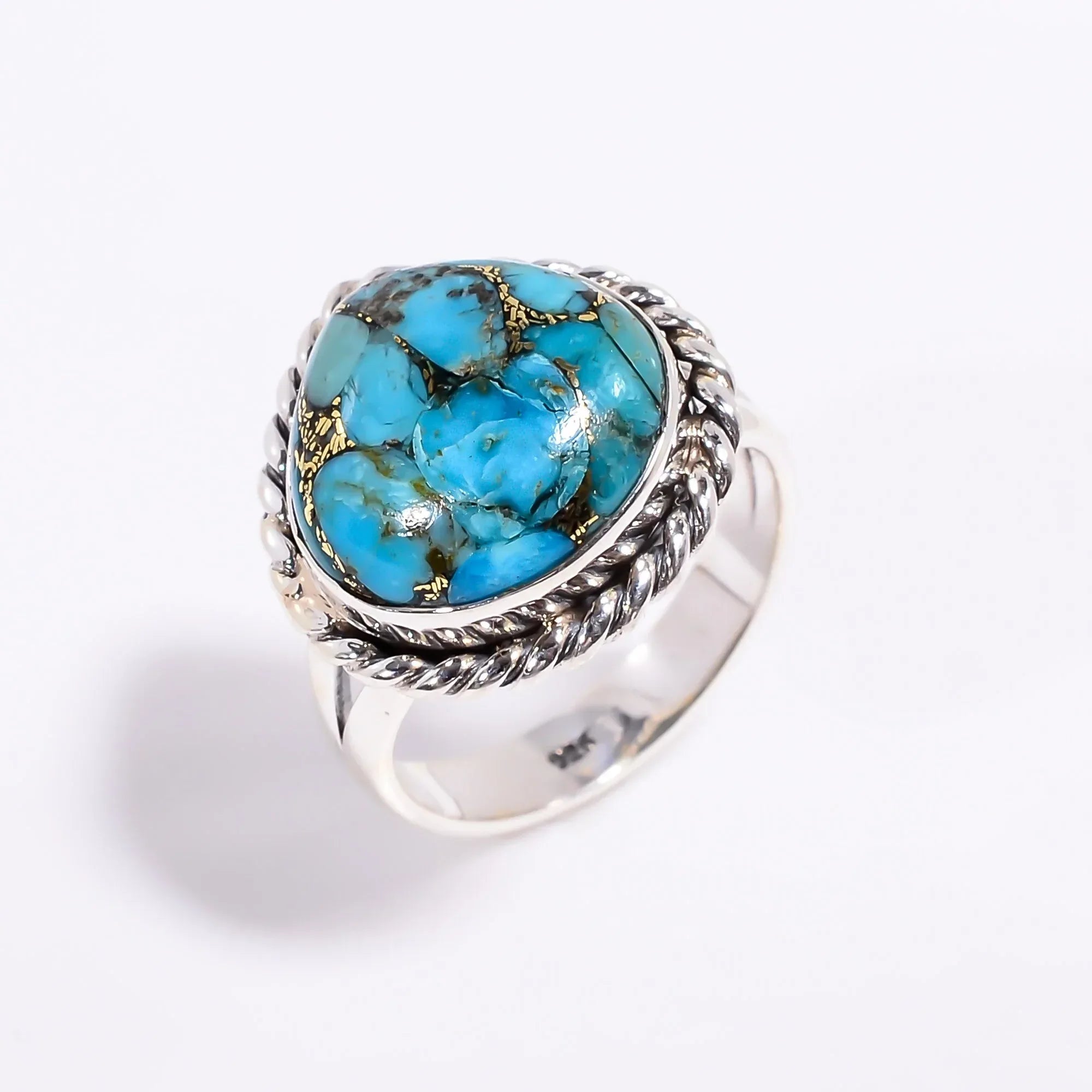 Blue Copper Turquoise Ring: 925 Sterling Silver Bezel Setting
