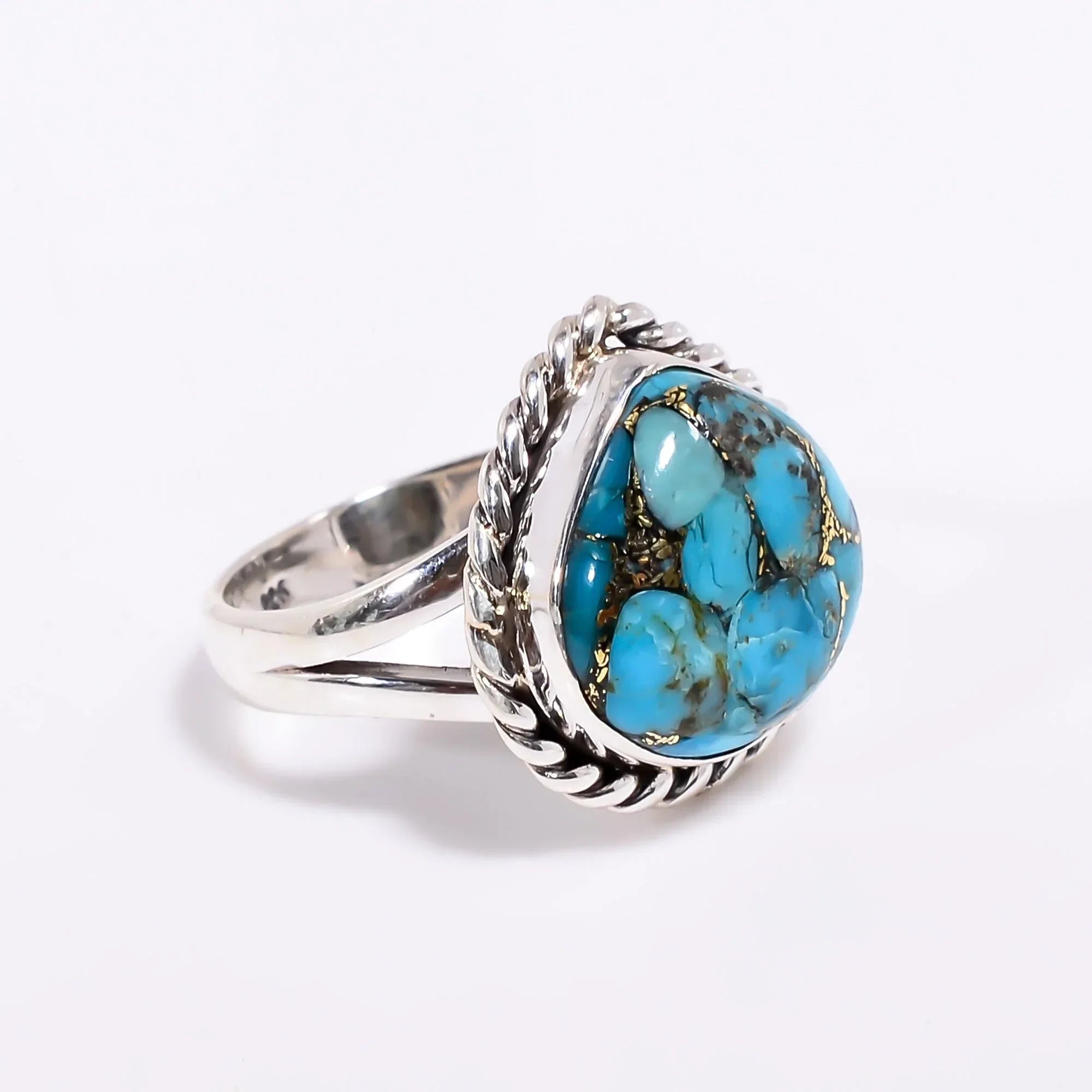 Blue Copper Turquoise Ring: 925 Sterling Silver Bezel Setting