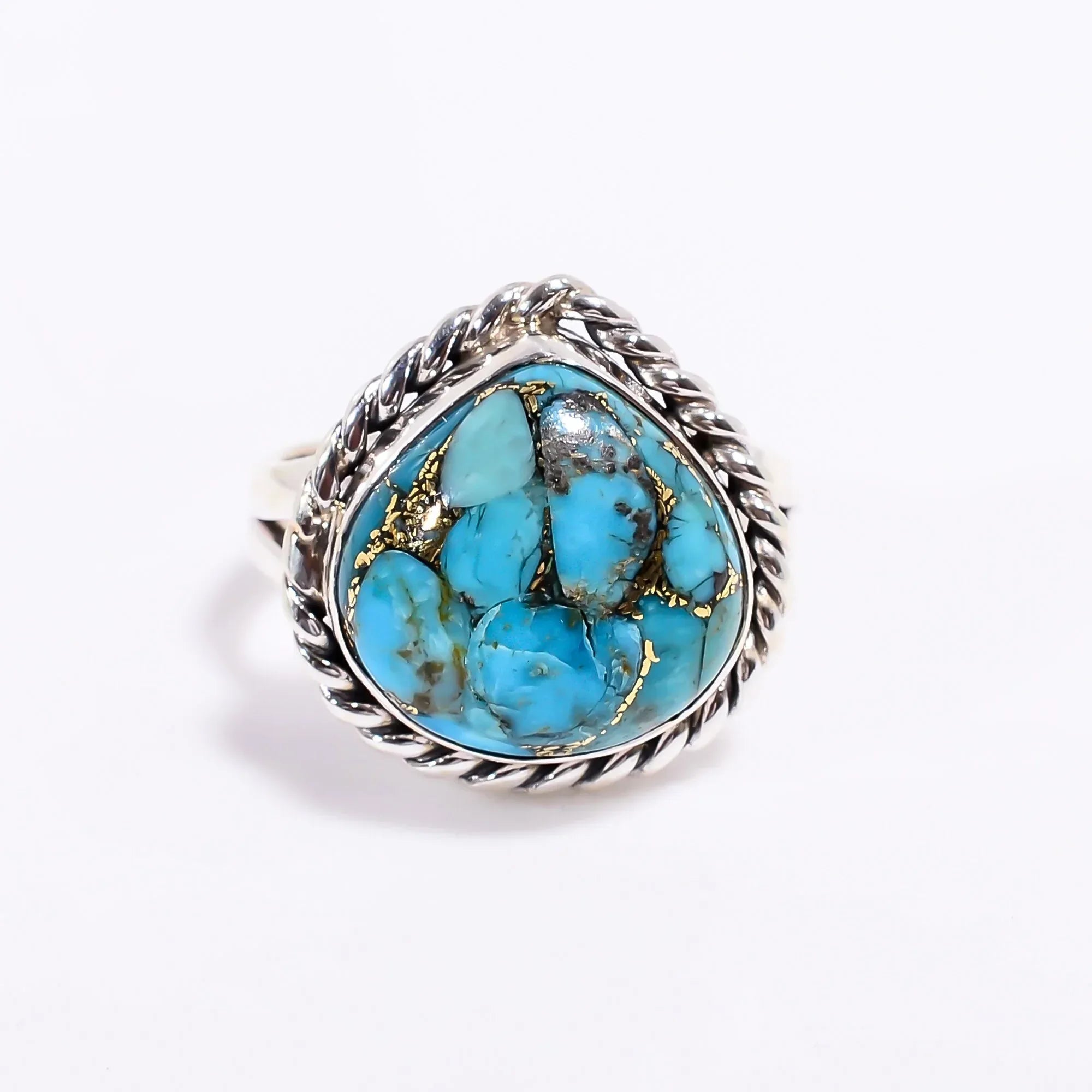 Blue Copper Turquoise Ring: 925 Sterling Silver Bezel Setting
