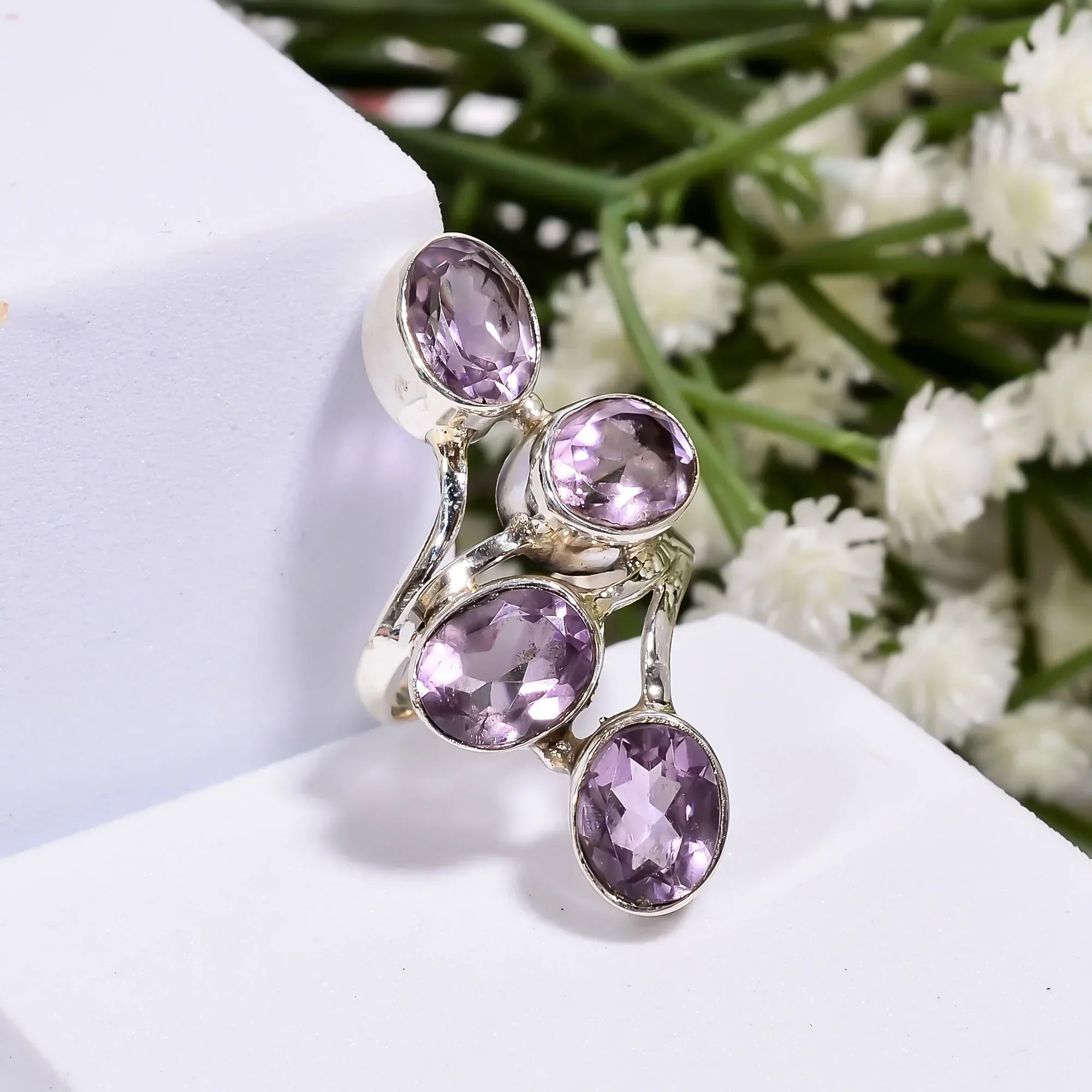 Designer Amethyst Ring: 925 Sterling Silver Gemstone Jewelry